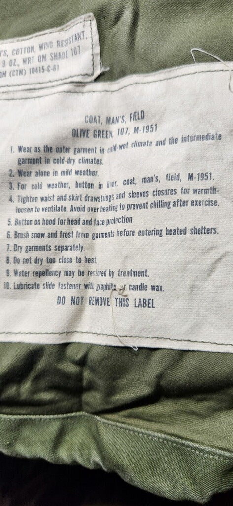 M-1951 Small Regular US Army OD Field Jacket Excellent Condition (aa12-OCT111)