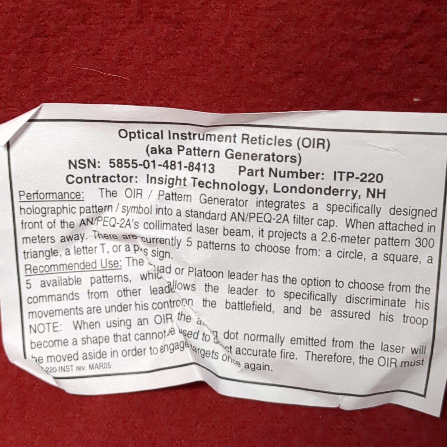 NOS L3 Insight Technology PEQ 2A Optical Instrument Reticles Pattern Generator (shelf-APR349)