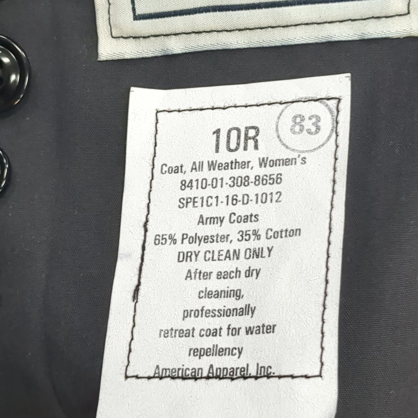 US Army DCSP ASU 10R Black All-Weather Overcoat Dress Uniform (BB06-MAY222)