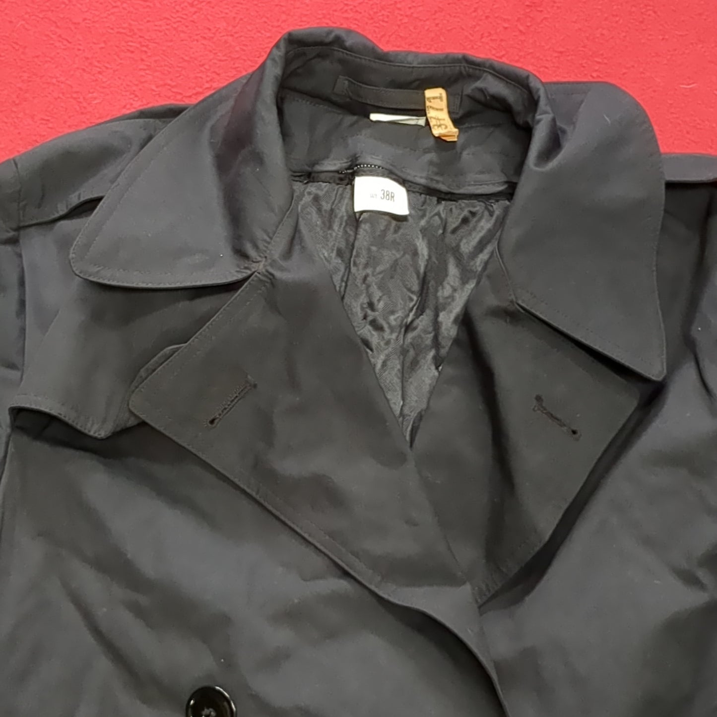 US Army 38 Regular Black All-Weather Overcoat Dress Uniform Good Condition (BA07-JUN82)