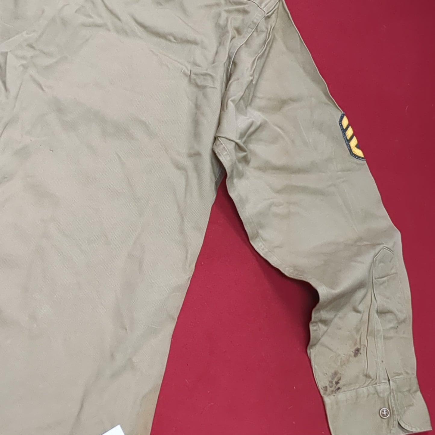 1964 15 1/2 x 32 Khaki Man's Twill Long Sleeve Shirt Vintage (aa13-84)