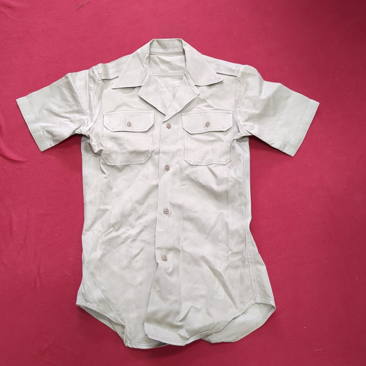 Vintage Vietnam Era US Army Men's Small Tan 445 Short-Sleeve Shirt Good Condition (aa15-AUG79)