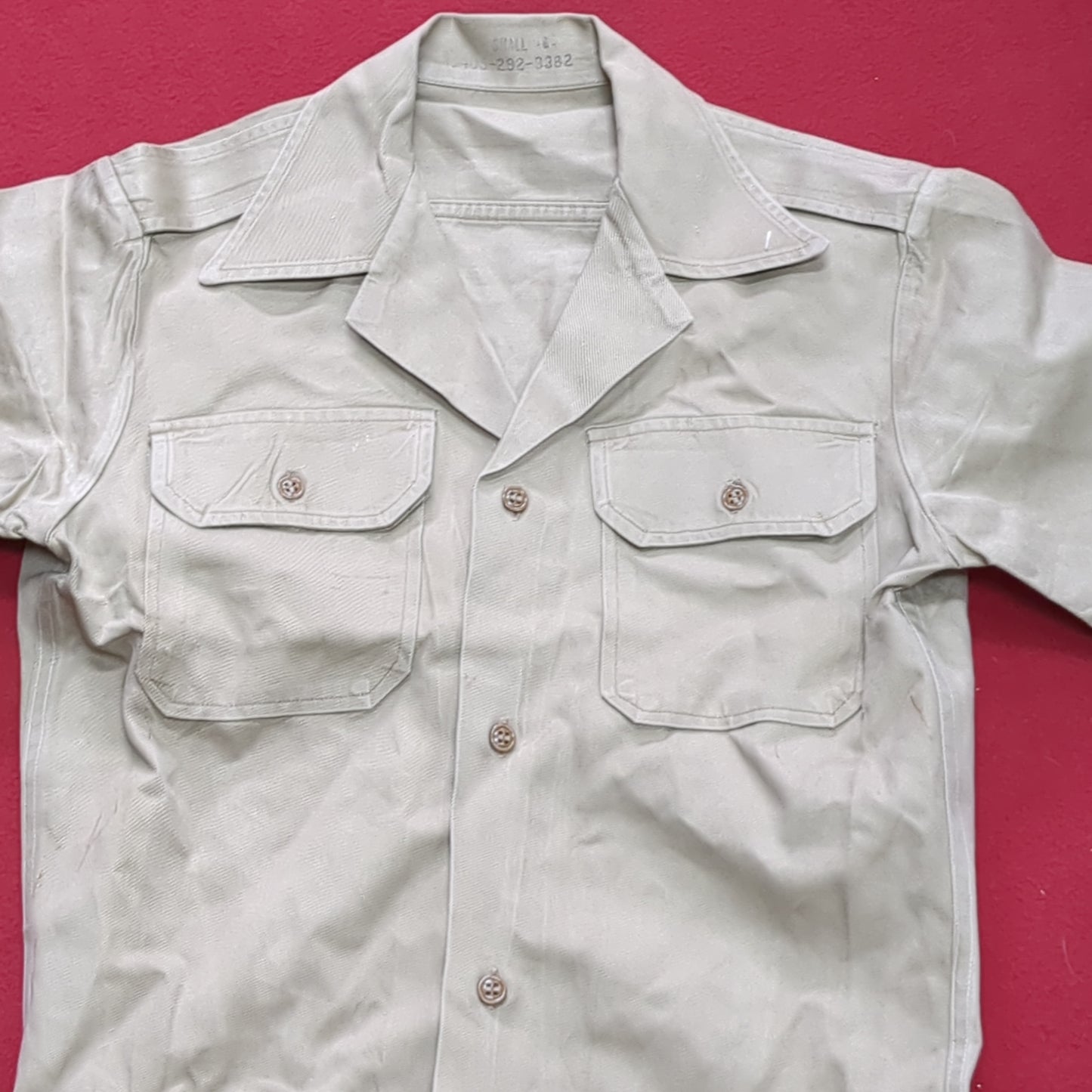Vintage Vietnam Era US Army Men's Small Tan 445 Short-Sleeve Shirt Good Condition (aa15-AUG79)
