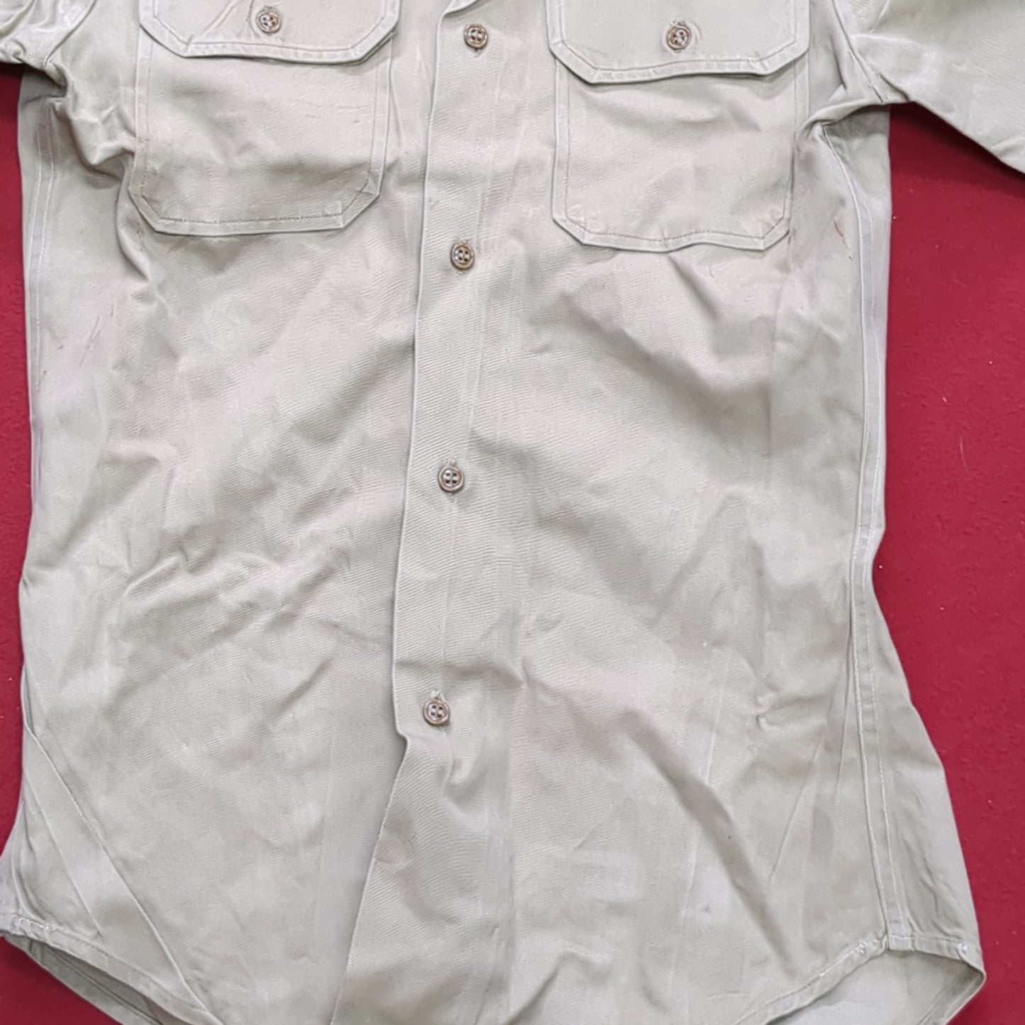 Vintage Vietnam Era US Army Men's Small Tan 445 Short-Sleeve Shirt Good Condition (aa15-AUG79)
