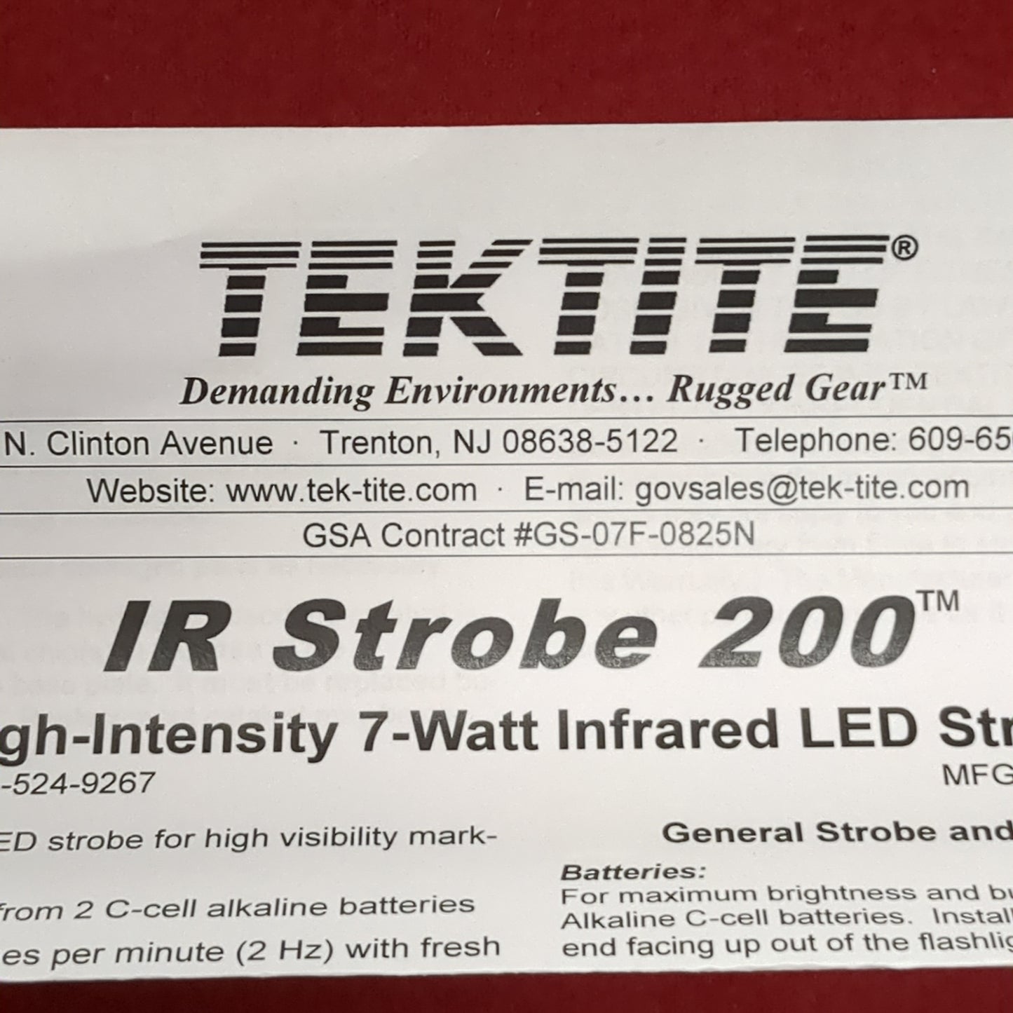 NOS US Army Military Issue Tektite IR Cover Ops Strobe 200 NIB Infared Strobe Light (j09 ab02-g445)