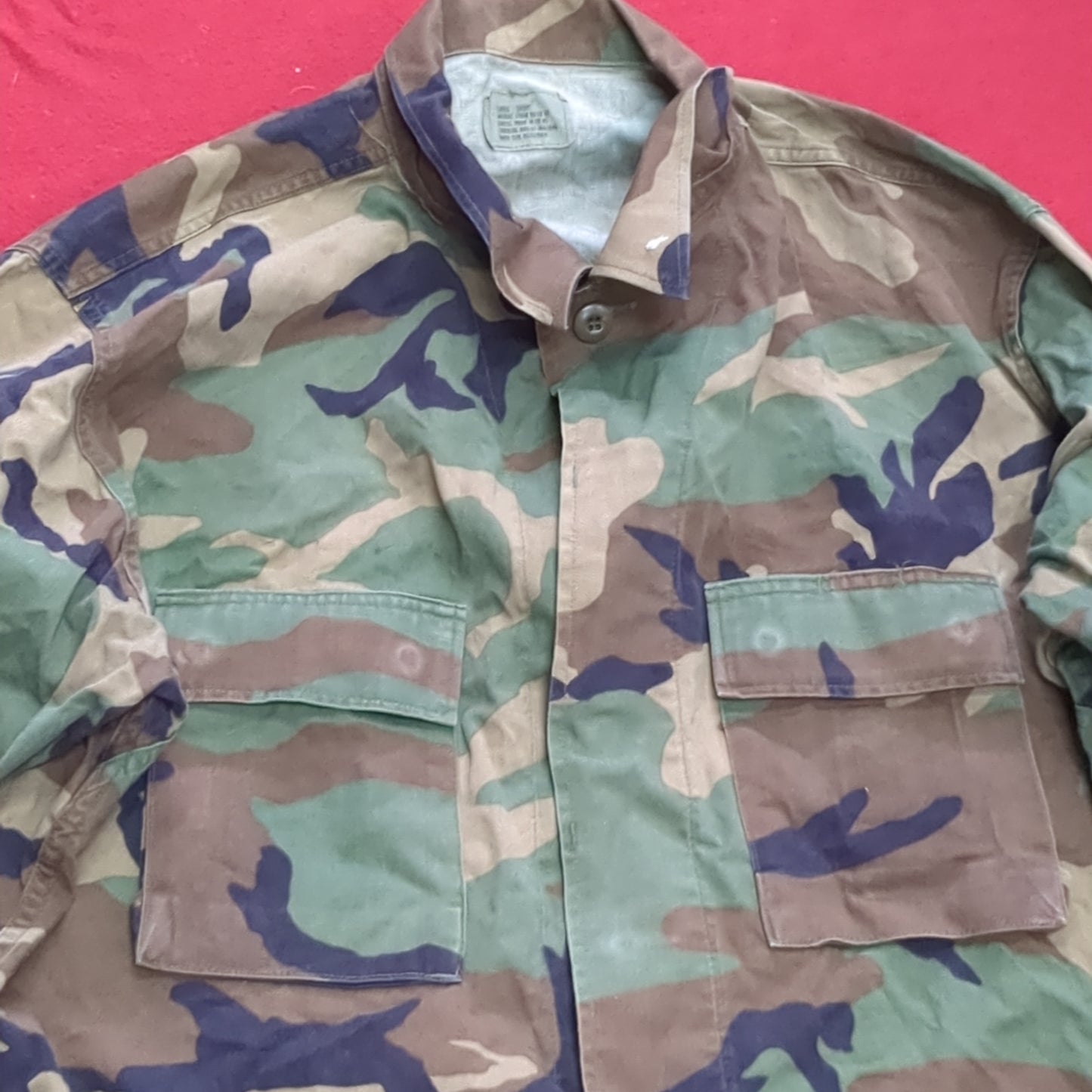 US Army BDU Large Short Woodland Camo Uniform Top Shirt Good Condition (fa14-AUG145)