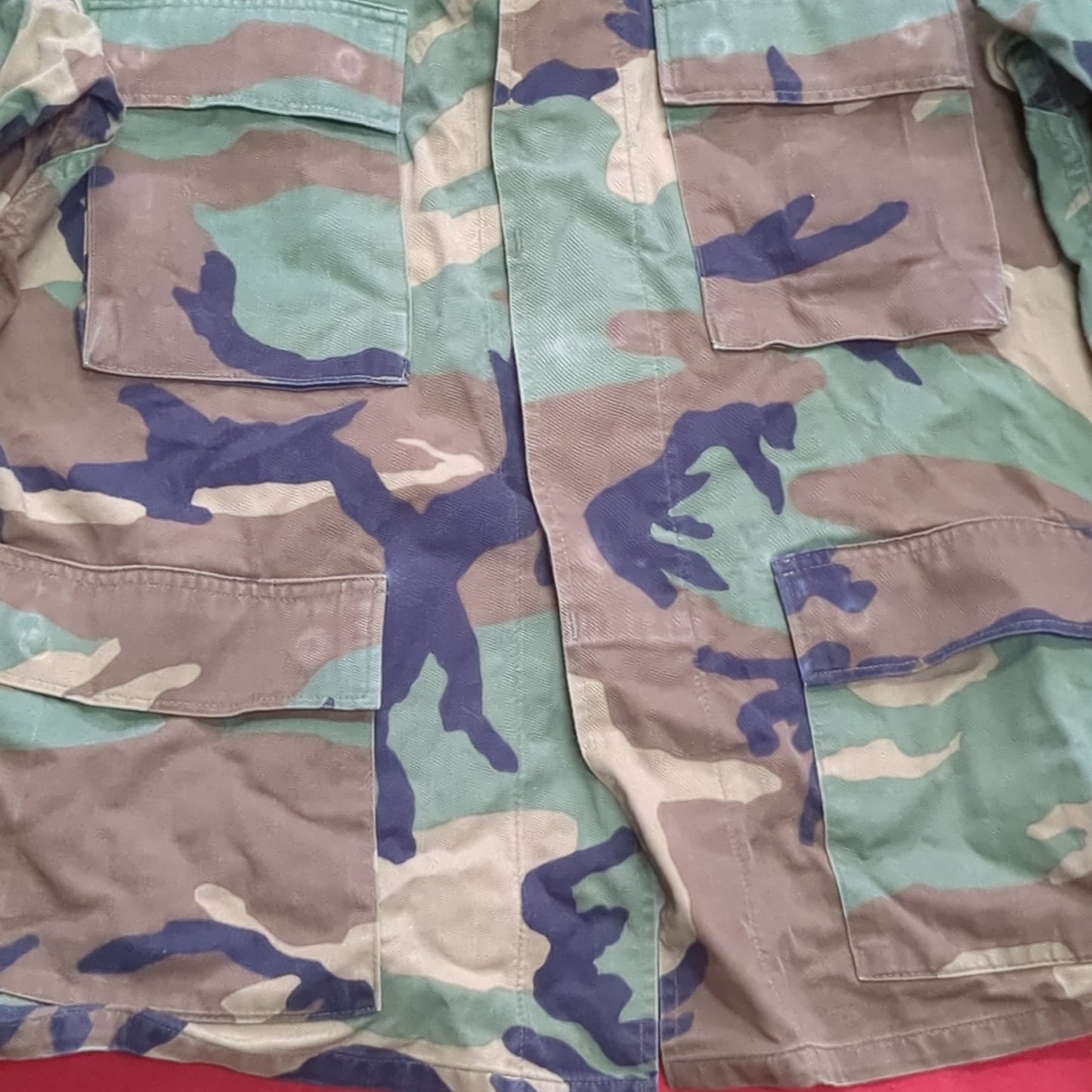 US Army BDU Large Short Woodland Camo Uniform Top Shirt Good Condition (fa14-AUG145)