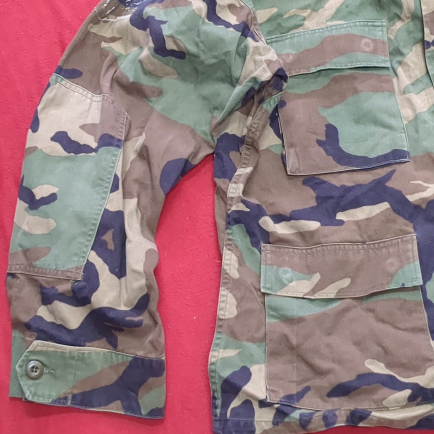 US Army BDU Large Short Woodland Camo Uniform Top Shirt Good Condition (fa14-AUG145)