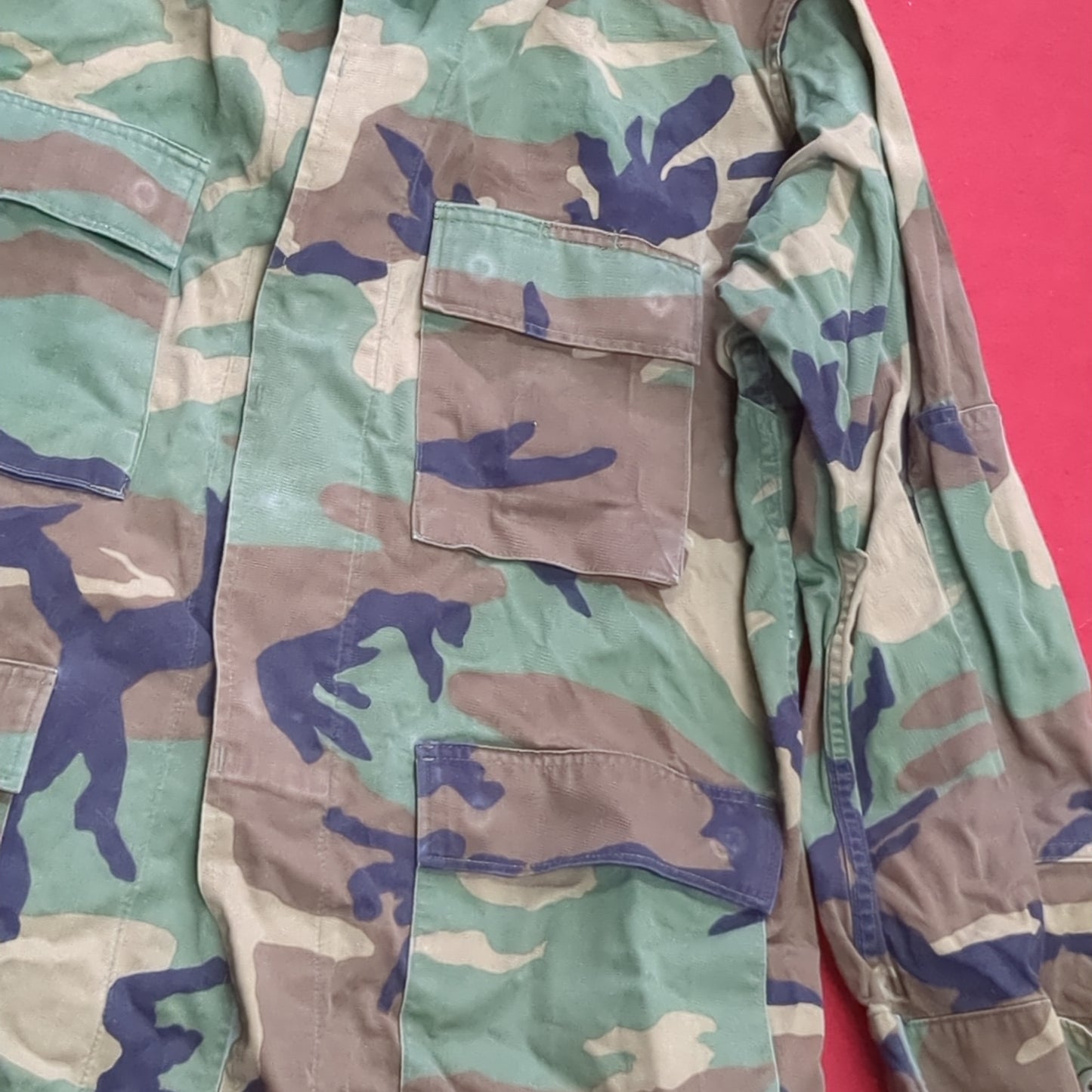 US Army BDU Large Short Woodland Camo Uniform Top Shirt Good Condition (fa14-AUG145)