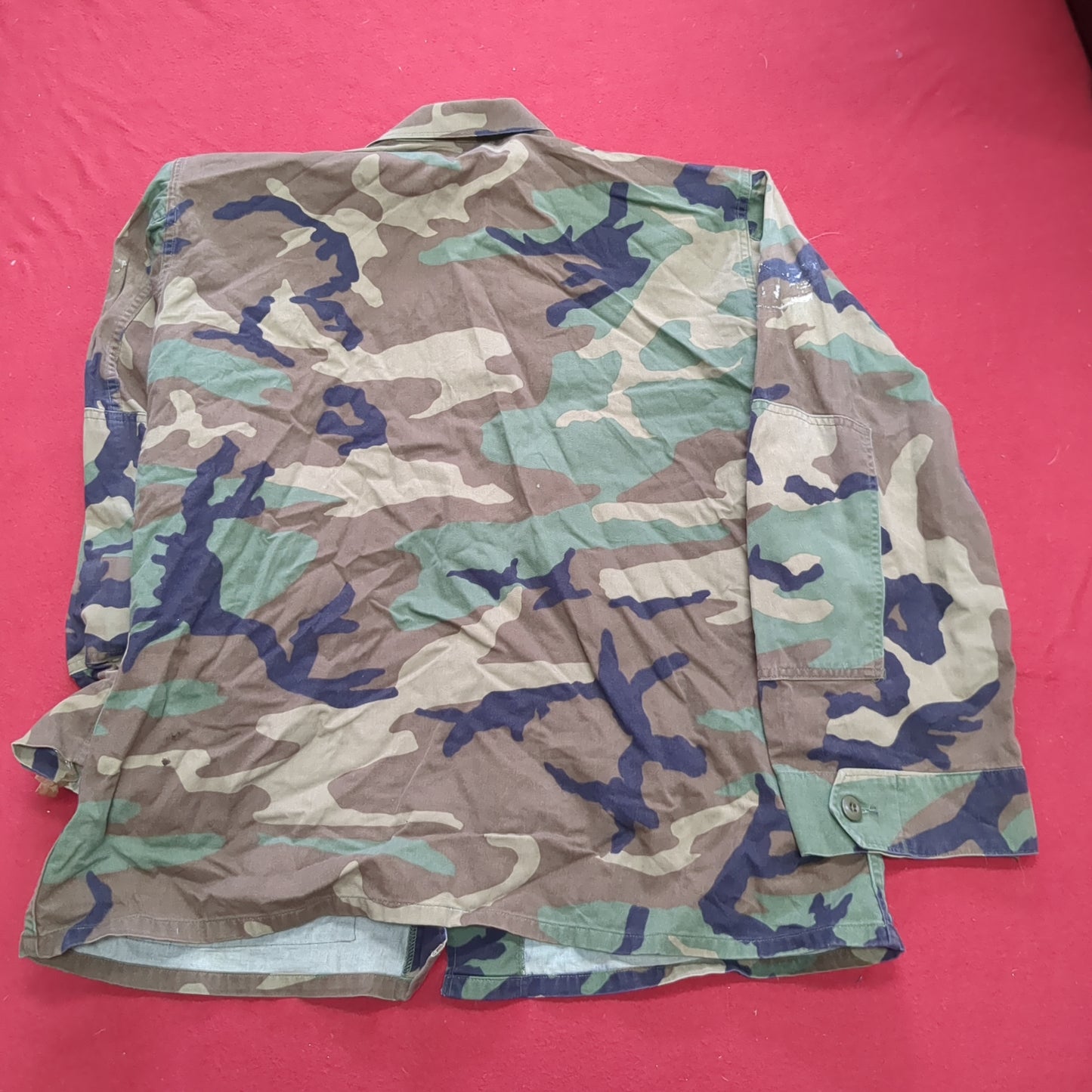 US Army BDU Large Short Woodland Camo Uniform Top Shirt Good Condition (fa14-AUG145)