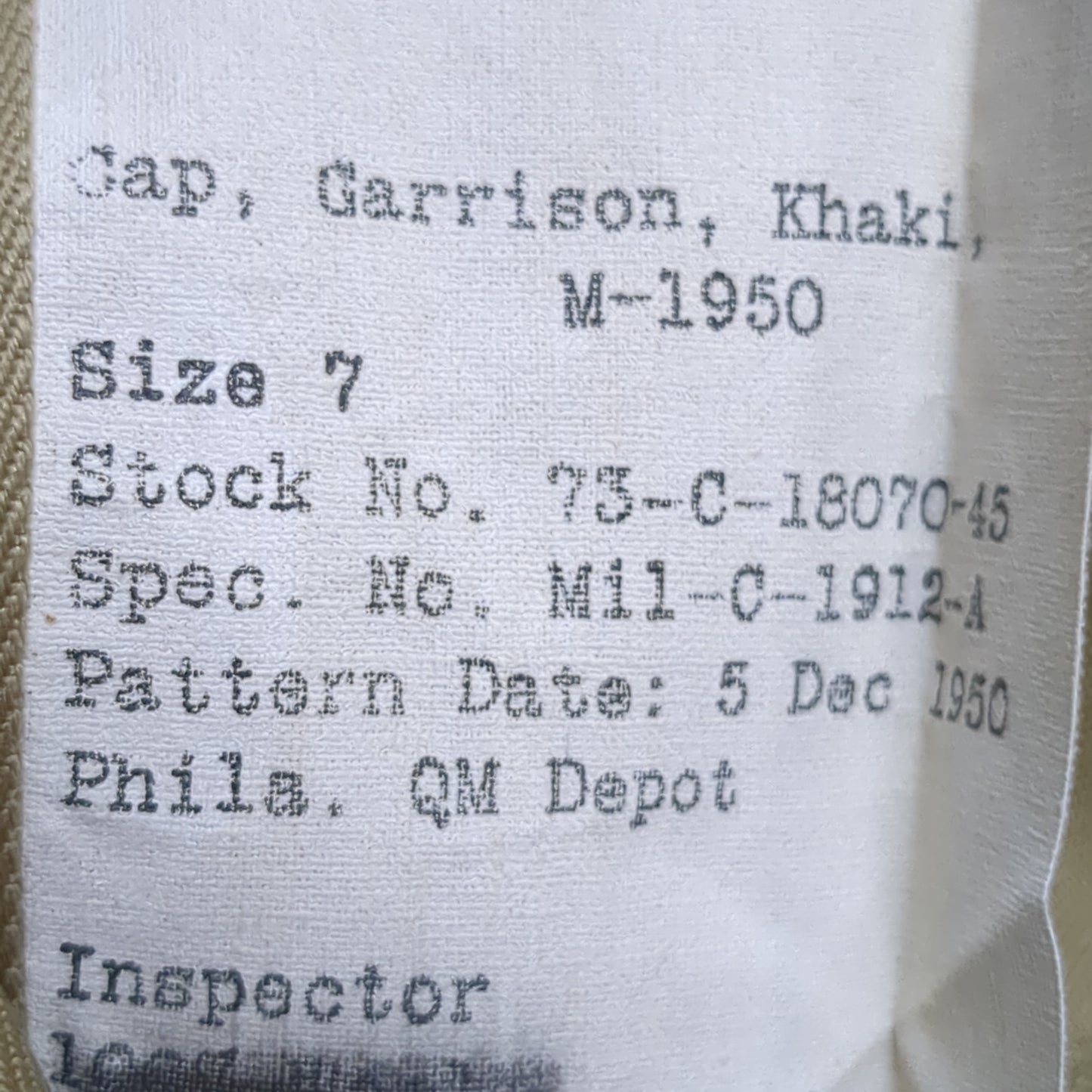 VINTAGE M-1950 7 Khaki Garrison No Piping Cap (22s ac15-6)