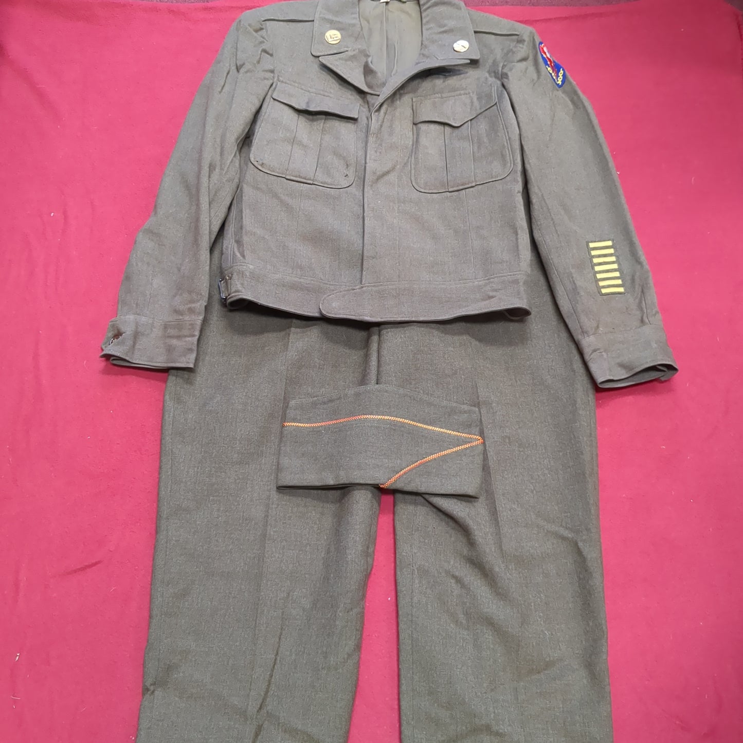Set of US Army World War II Uniform Jacket Pants Cap (23s ac10-g114)