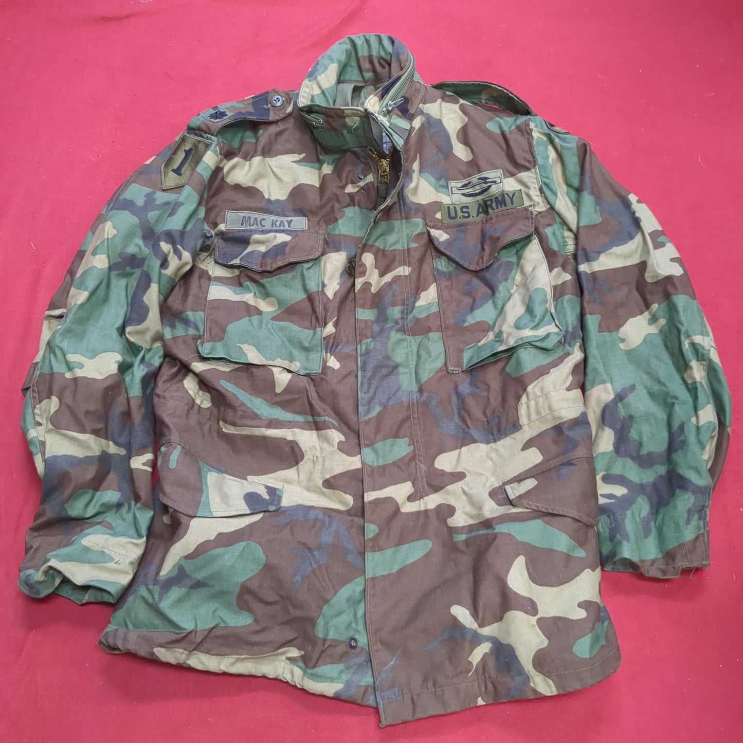 Vintage US Army BDU Woodland MEDIUM LONG Cold Weather Field Jacket (01n dc01-3)