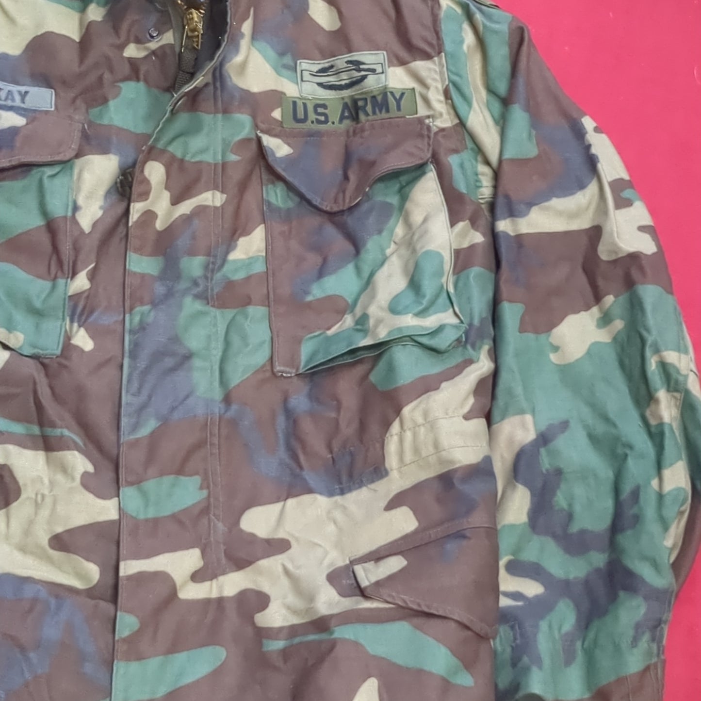 Vintage US Army BDU Woodland MEDIUM LONG Cold Weather Field Jacket (01n dc01-3)