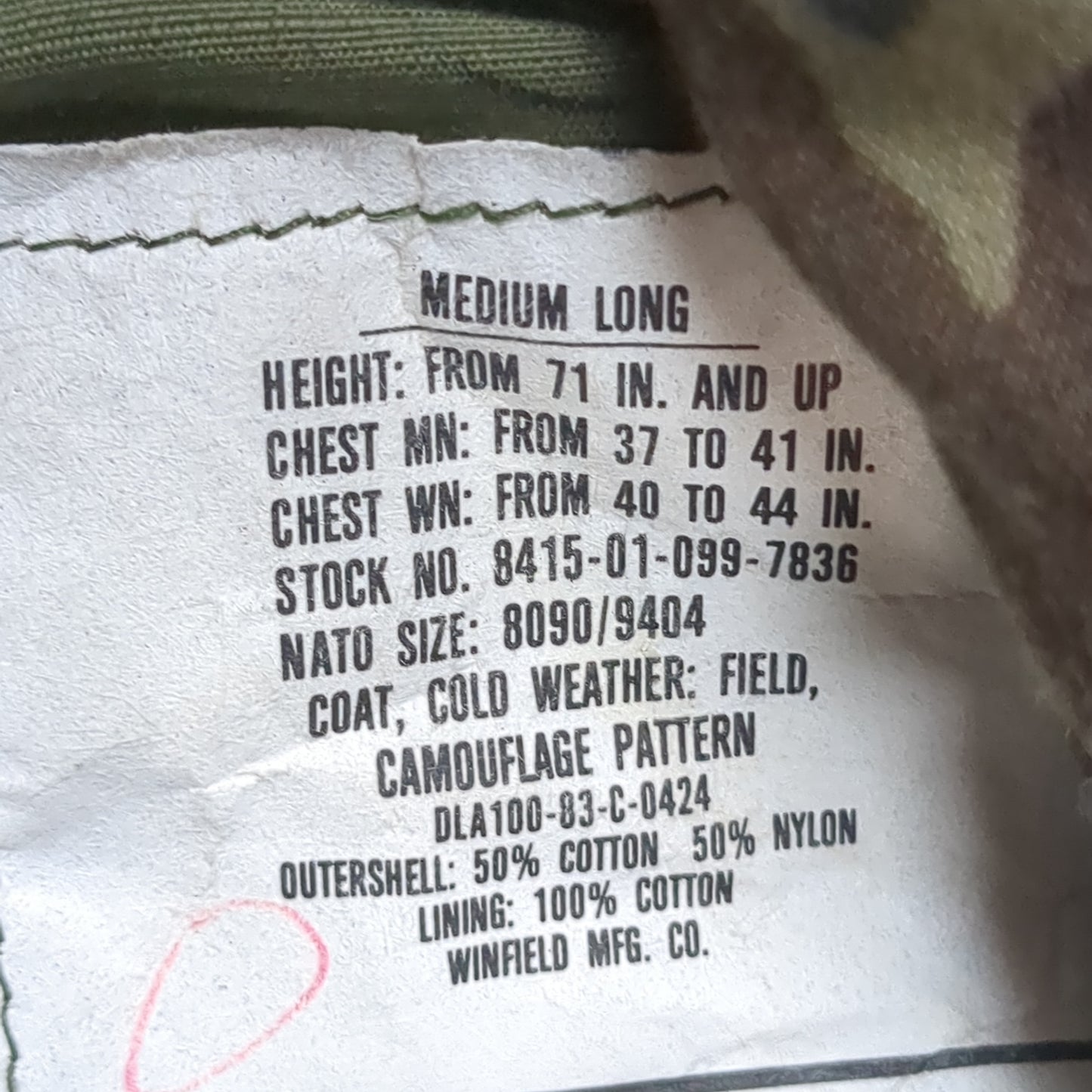 Vintage US Army BDU Woodland MEDIUM LONG Cold Weather Field Jacket (01n dc01-3)