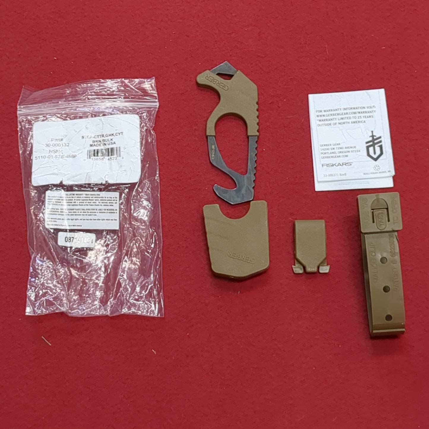 NOS Gerber Rescue Hook Seatbelt Strap Cutter Glass Breaker Case Malice Belt Clip Excellent (01g 35cr- ca3-AUG396)