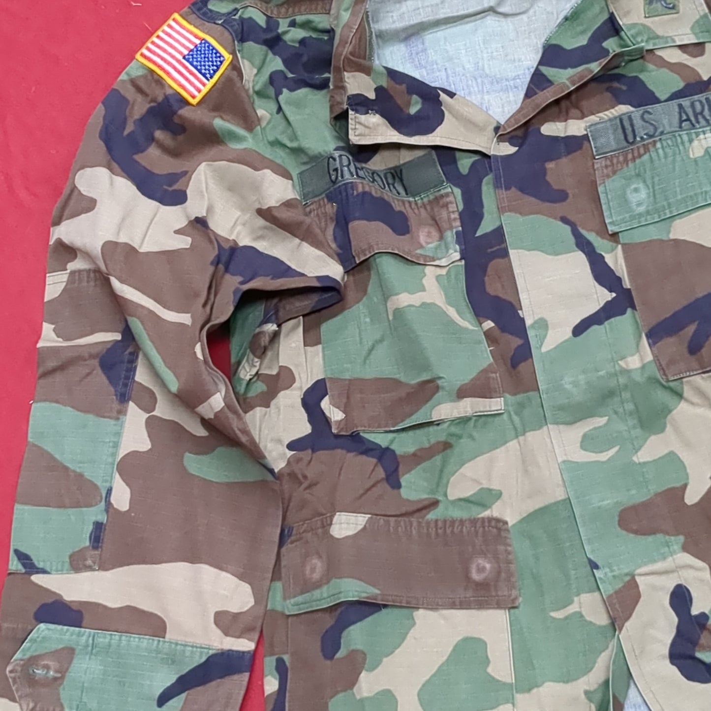 US Army MEDIUM SHORT Uniform Top BDU WOODLAND Pattern Good Condition (14o db4-37)
