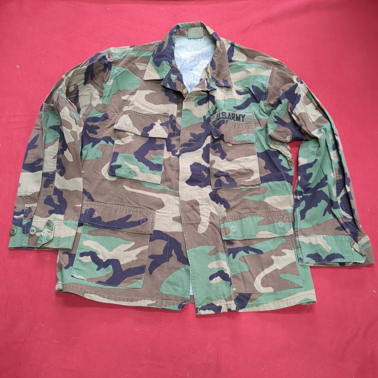 US Army MEDIUM SHORT Uniform Top BDU WOODLAND Pattern Good Condition (14o db4-30)