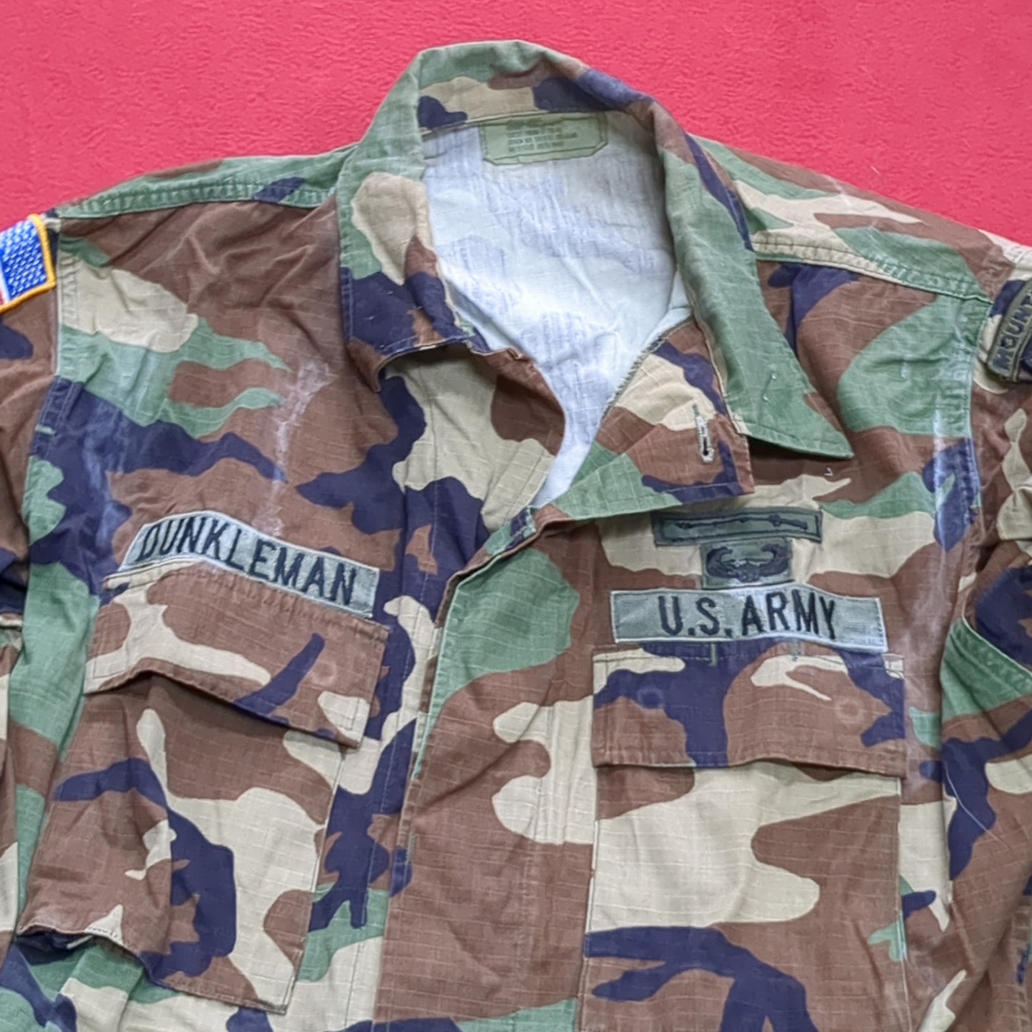 US Army MEDIUM SHORT Uniform Top BDU WOODLAND Pattern Good Condition (14o db4-34)