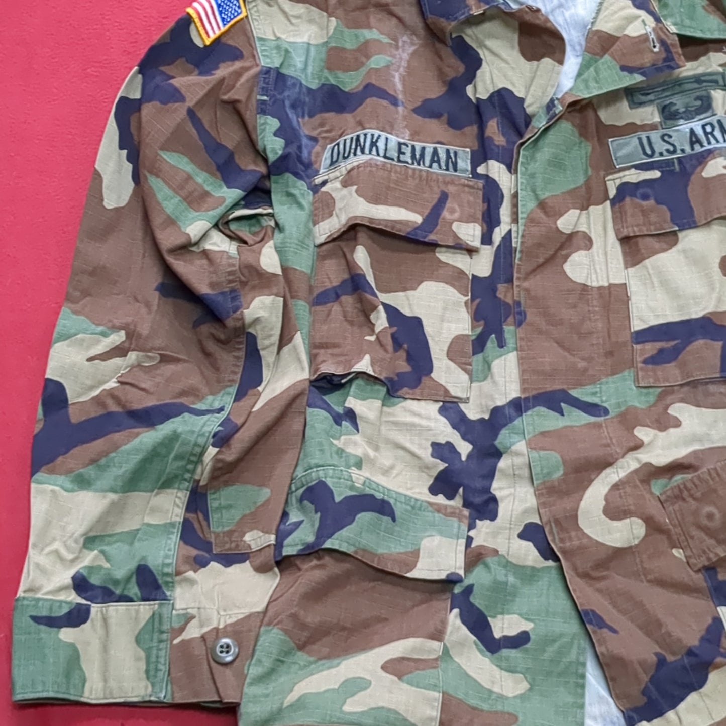 US Army MEDIUM SHORT Uniform Top BDU WOODLAND Pattern Good Condition (14o db4-34)