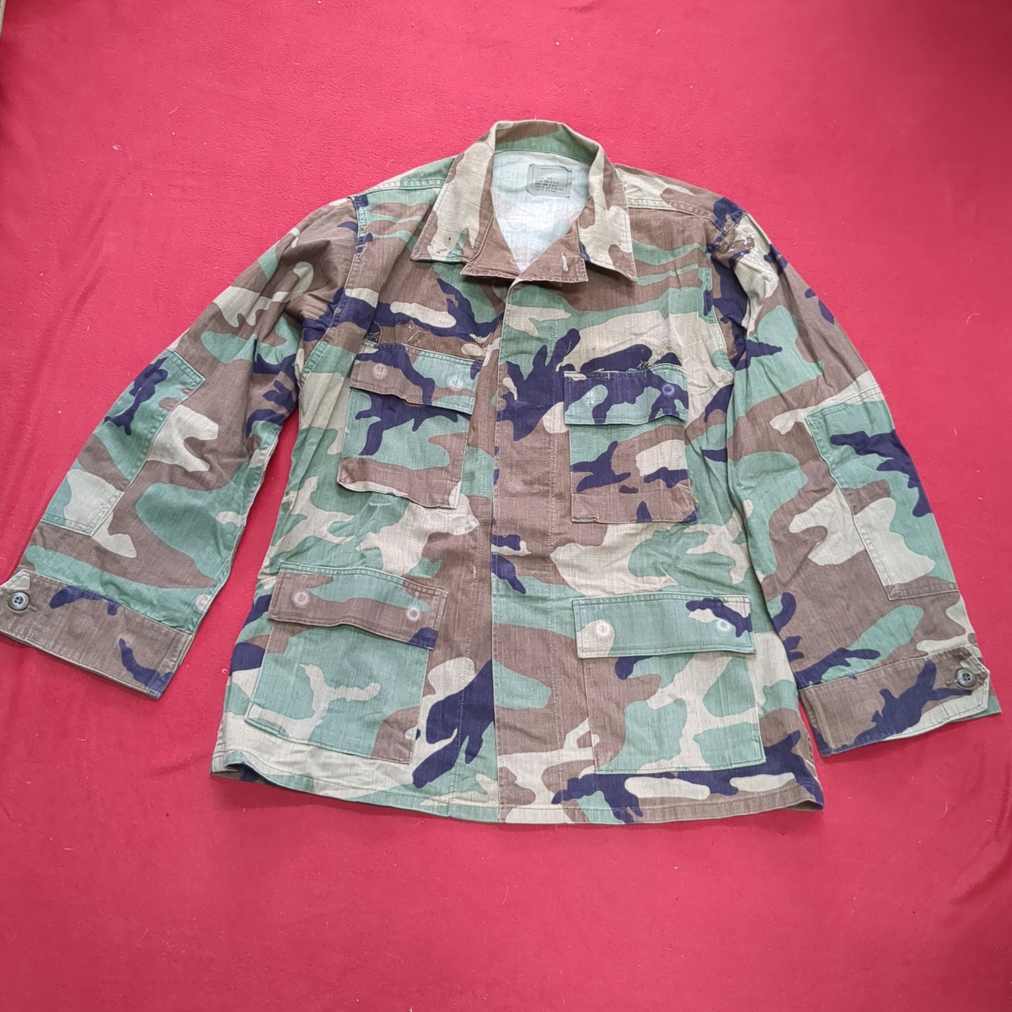 US Army MEDIUM SHORT Uniform Top BDU WOODLAND Pattern Good Condition (14o db4-28)