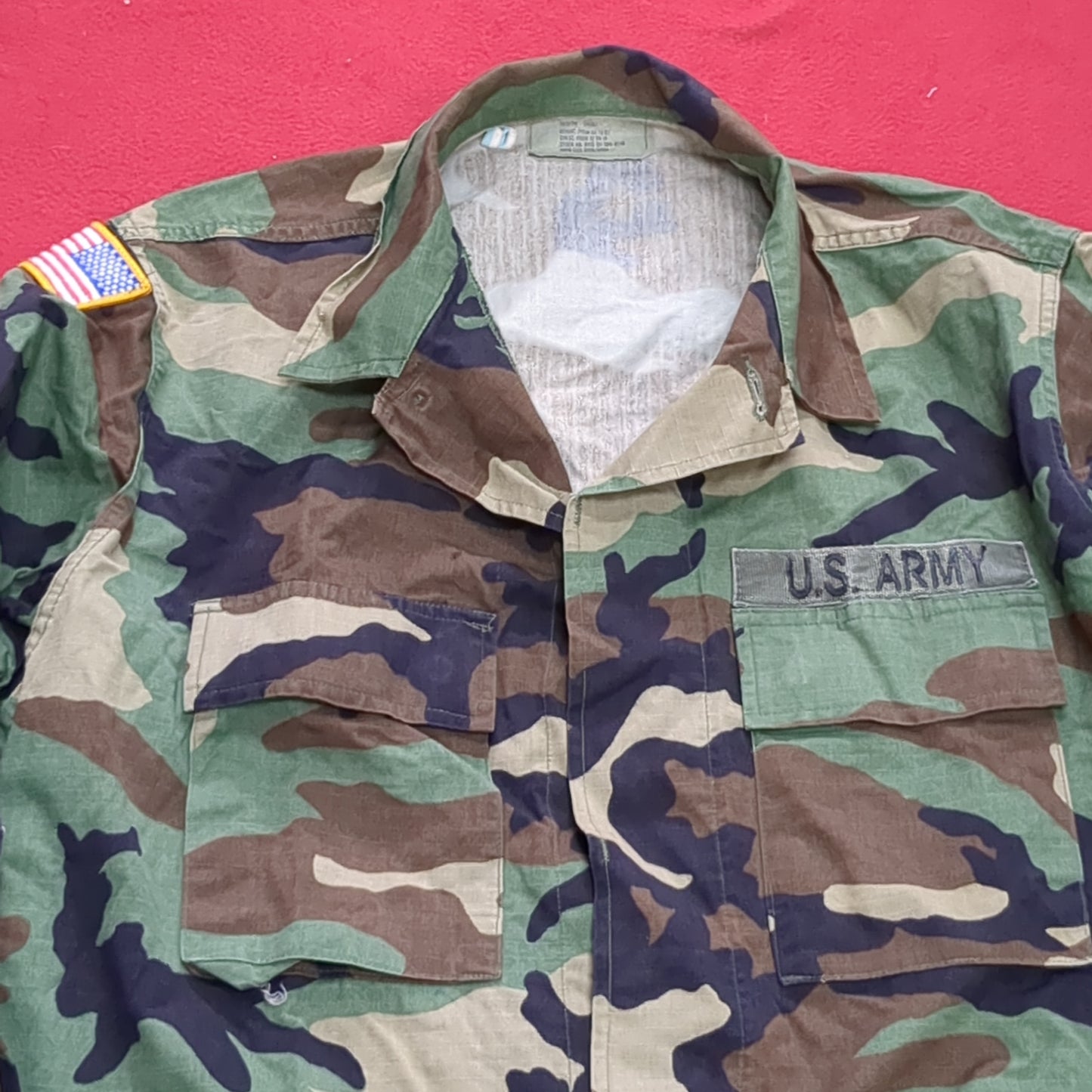 US Army MEDIUM SHORT Uniform Top BDU WOODLAND Pattern Good Condition (14o db4-32)