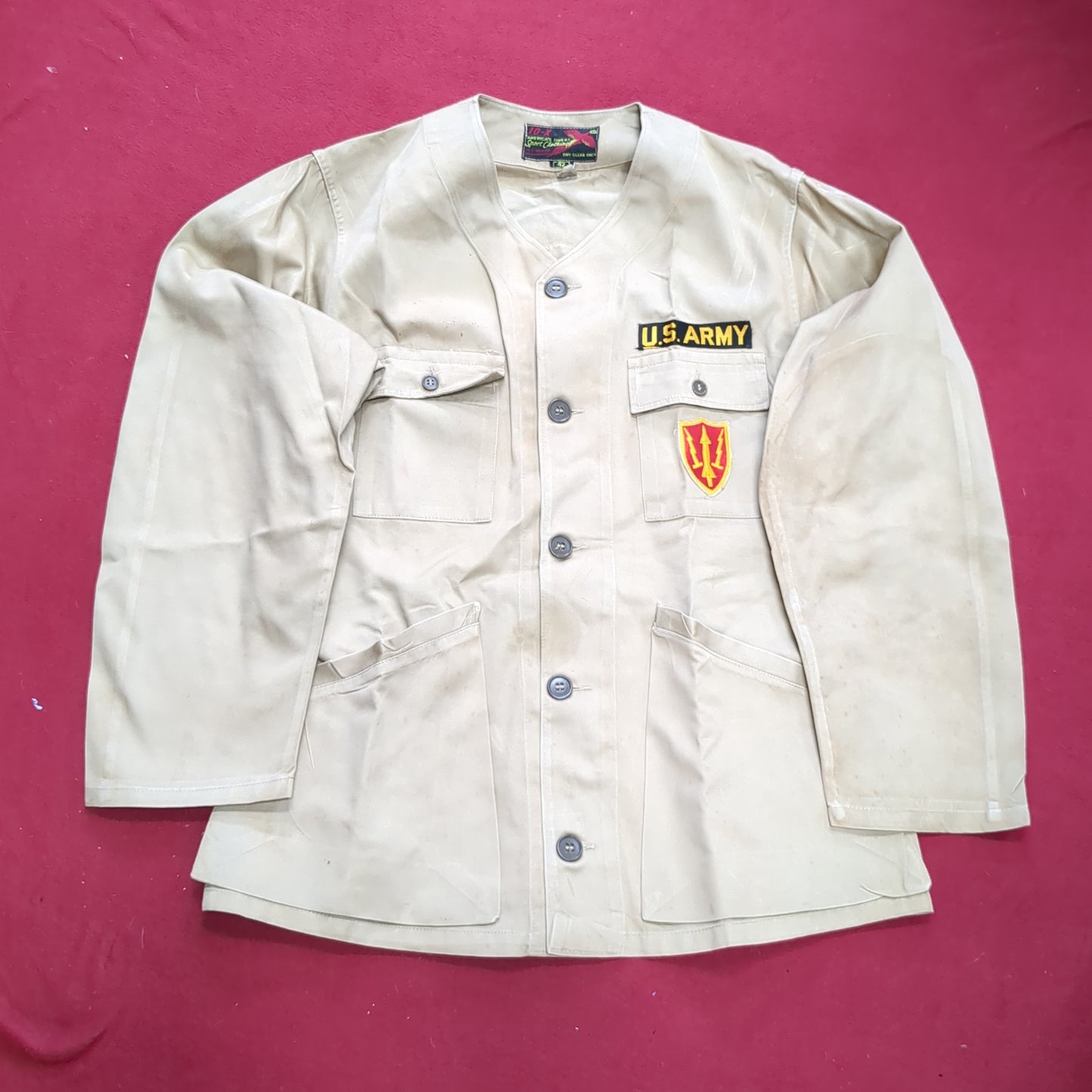 VINTAGE 1960s Sz 42 US Army 10-X AIR DEFENSE COMMAND Long-Sleeve Shirt Excellent Condition (28o da04-13)