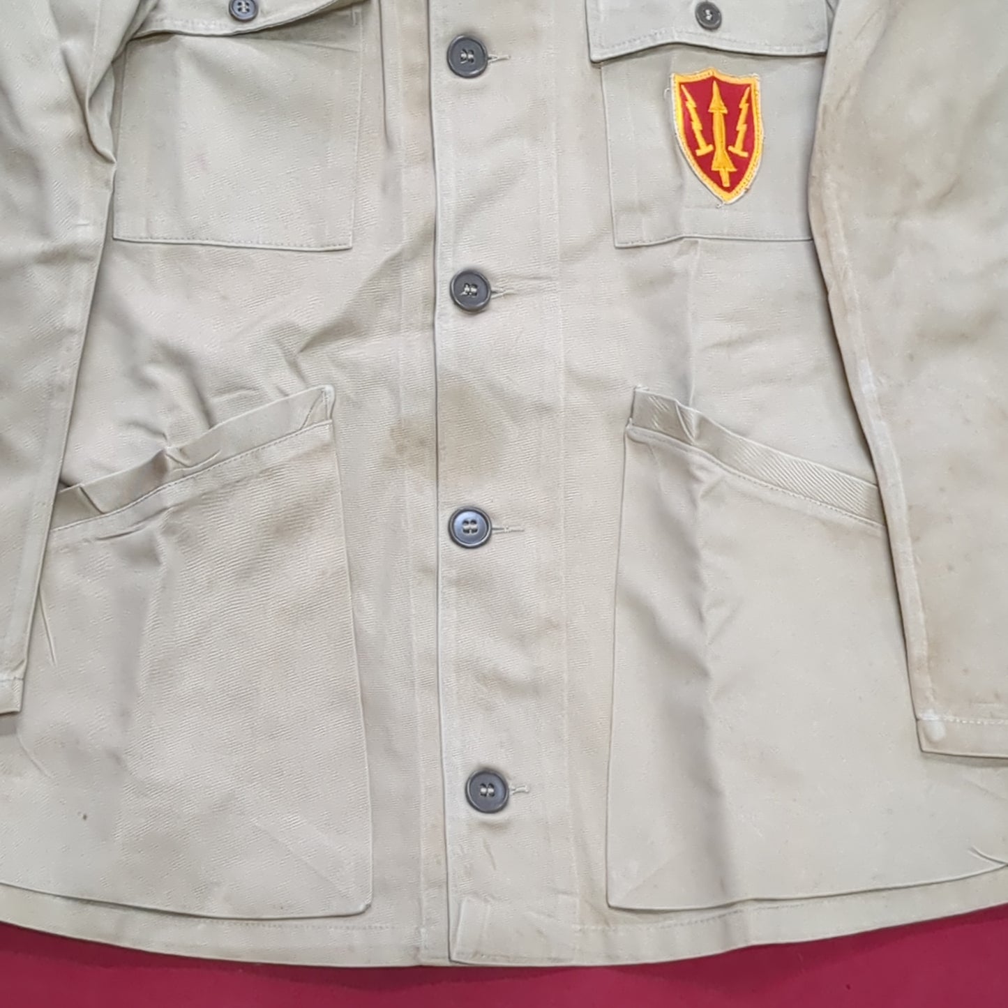 VINTAGE 1960s Sz 42 US Army 10-X AIR DEFENSE COMMAND Long-Sleeve Shirt Excellent Condition (28o da04-13)