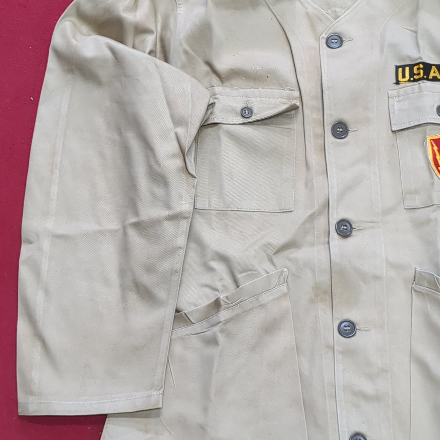 VINTAGE 1960s Sz 42 US Army 10-X AIR DEFENSE COMMAND Long-Sleeve Shirt Excellent Condition (28o da04-13)