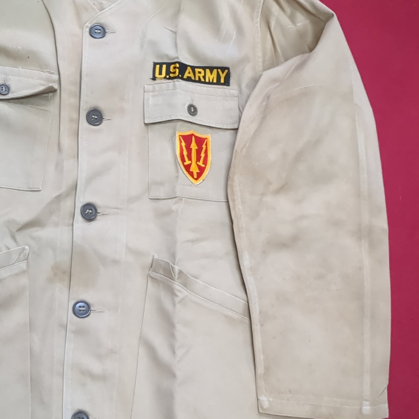 VINTAGE 1960s Sz 42 US Army 10-X AIR DEFENSE COMMAND Long-Sleeve Shirt Excellent Condition (28o da04-13)