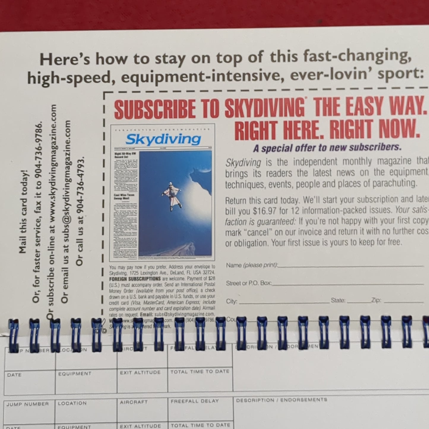 NOS SkyLog Sky Divers Log Book (manual-SEP77)