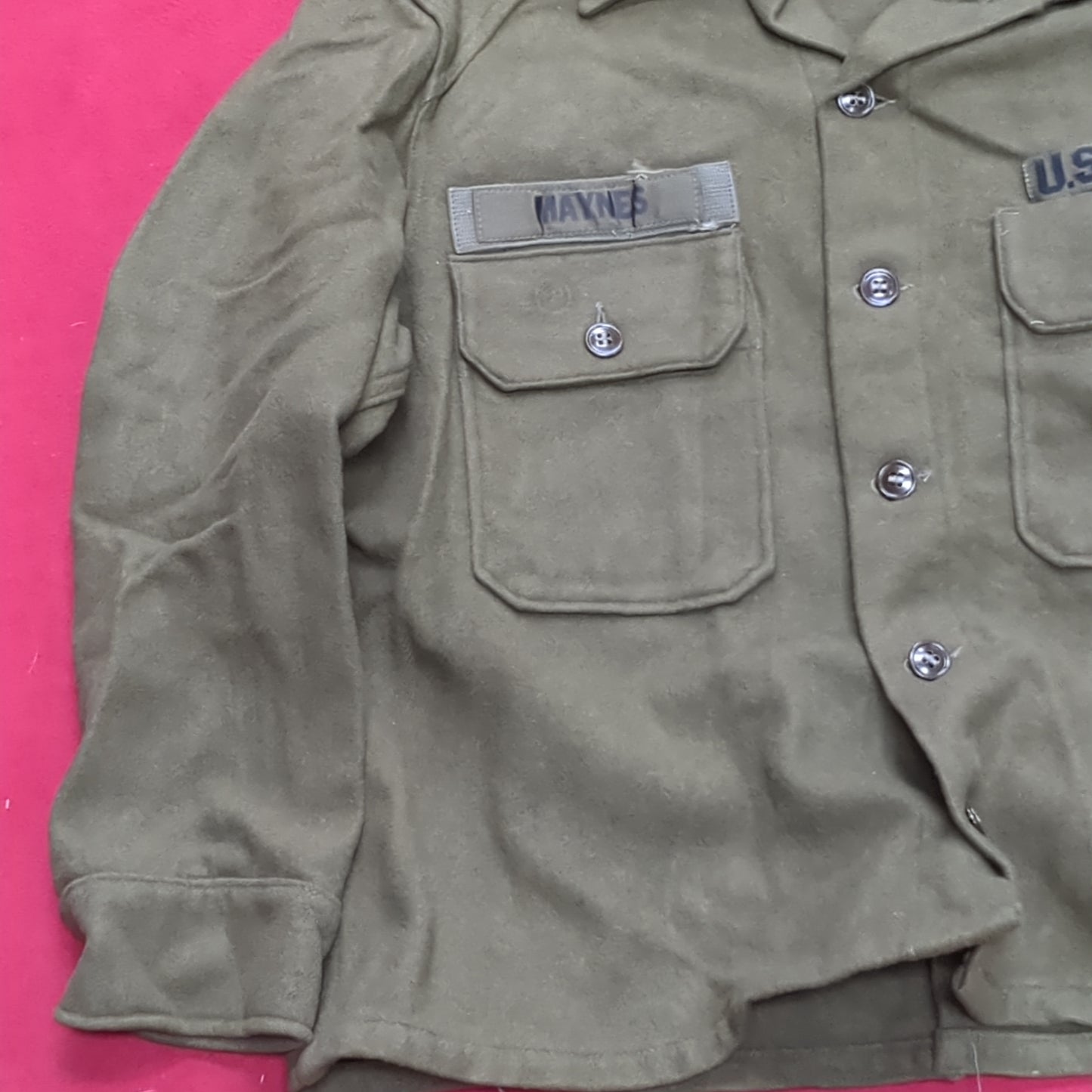 Korean War OD OG 1950s Wool Jacket Good Condition (aa15-1)