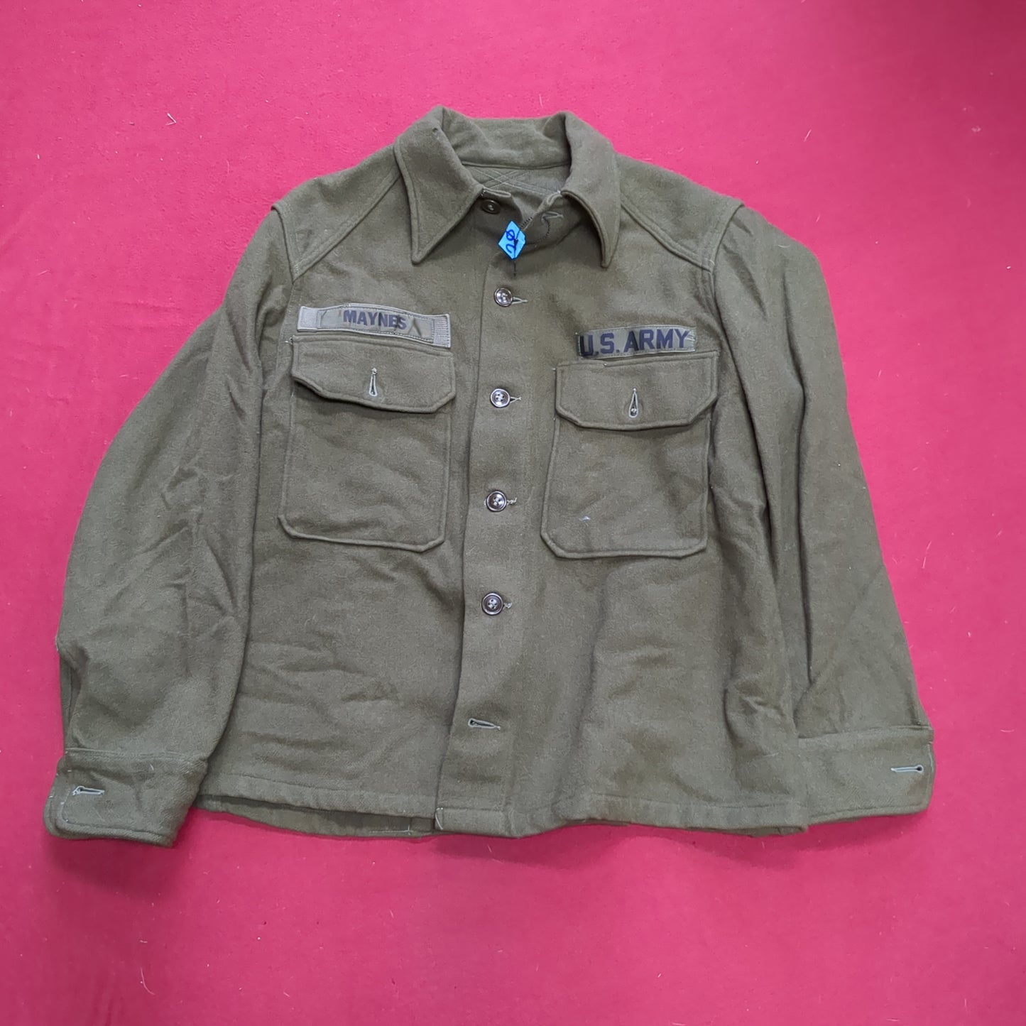 VINTAGE Man's Small Regular (?) Wool Olive Green Coat Shirt Excellent Condition (eb08-20)