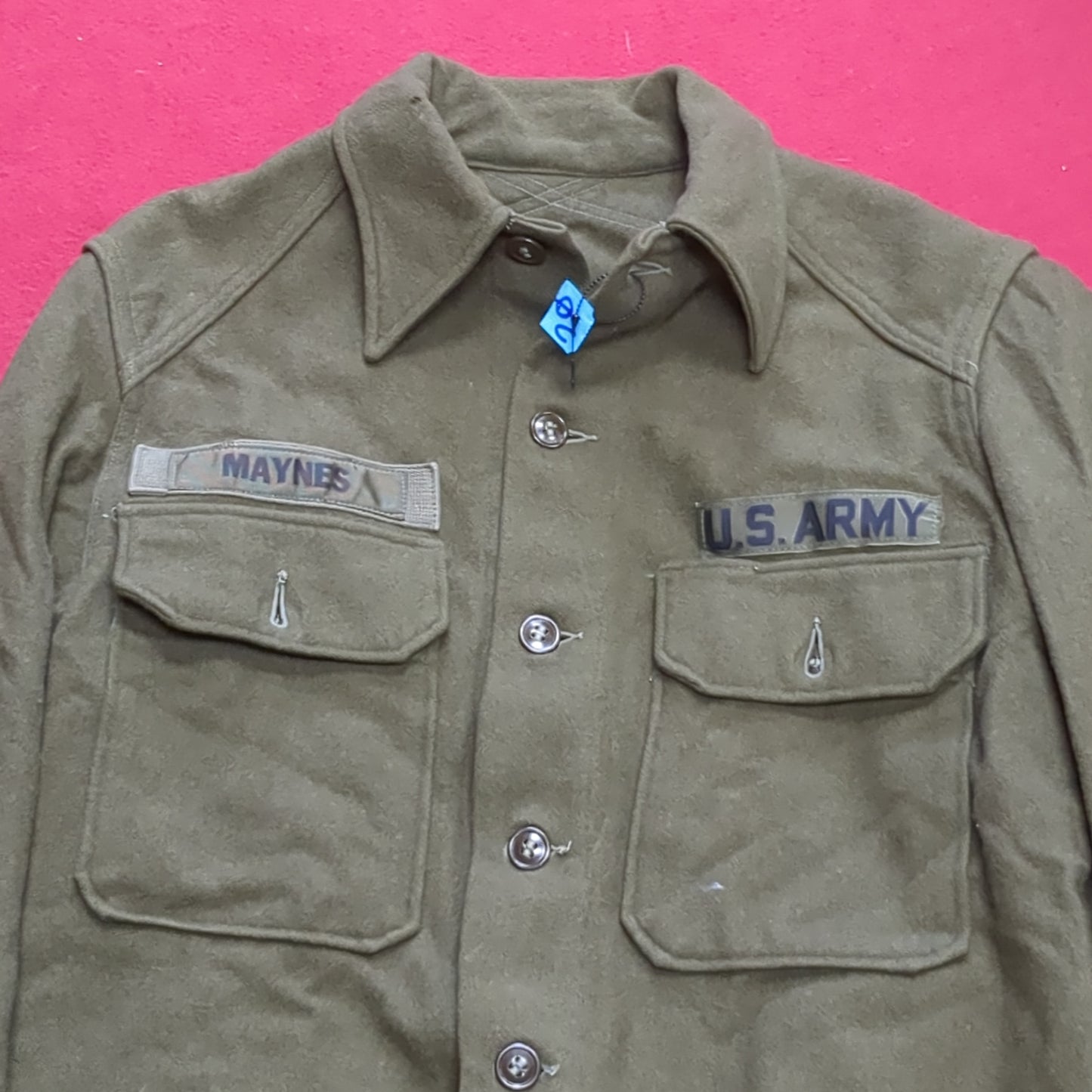 VINTAGE Man's Small Regular (?) Wool Olive Green Coat Shirt Excellent Condition (eb08-20)