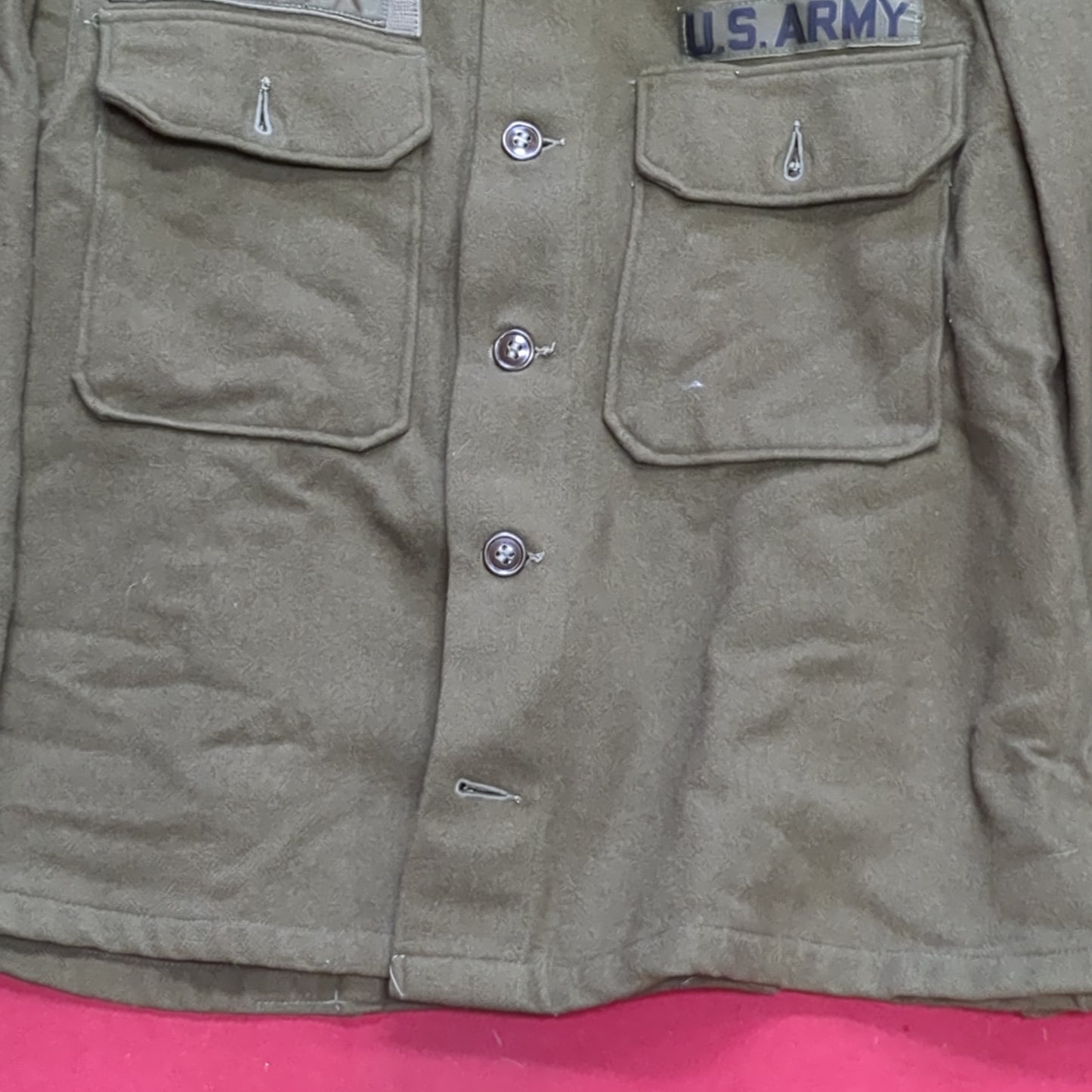 VINTAGE Man's Small Regular (?) Wool Olive Green Coat Shirt Excellent Condition (eb08-20)