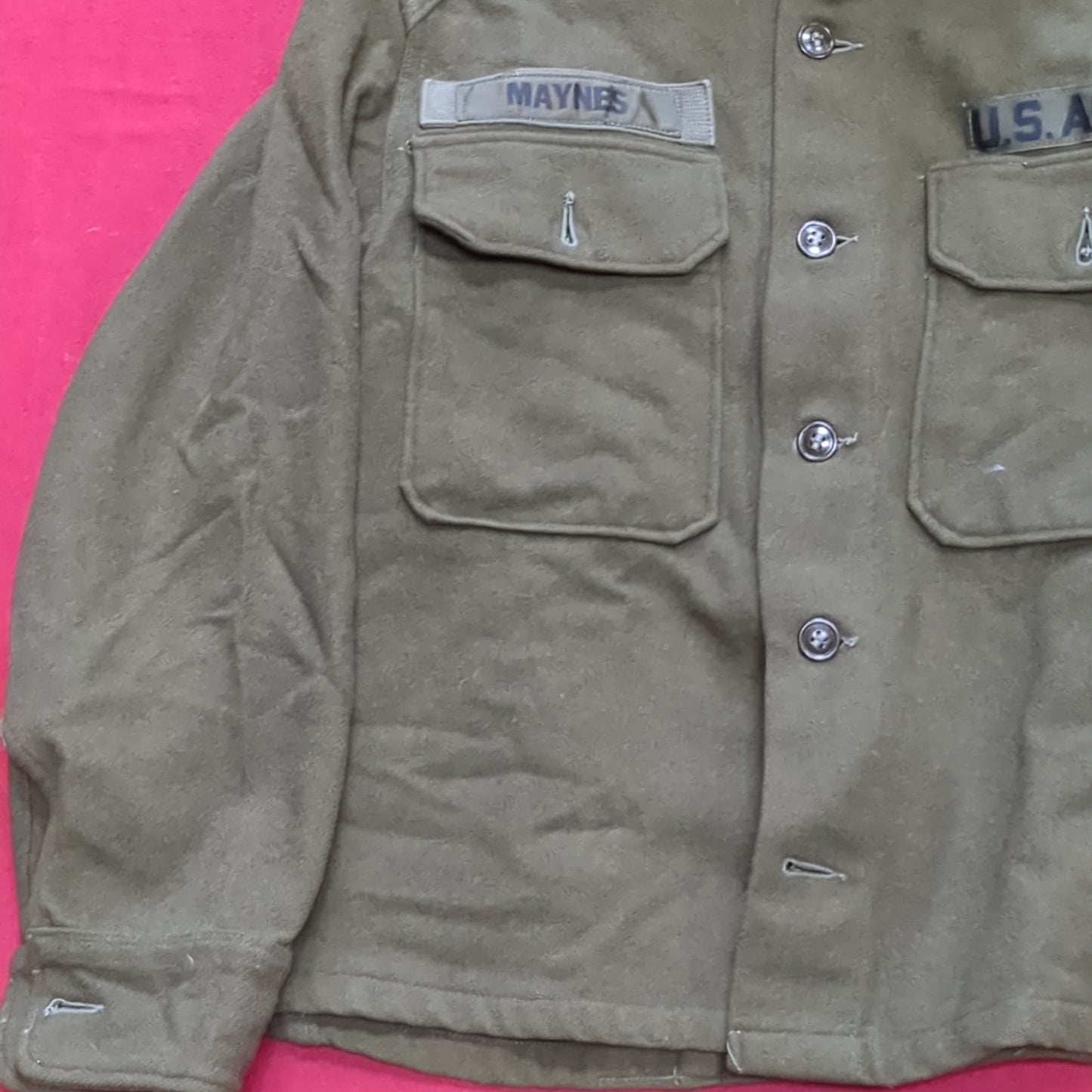 VINTAGE Man's Small Regular (?) Wool Olive Green Coat Shirt Excellent Condition (eb08-20)
