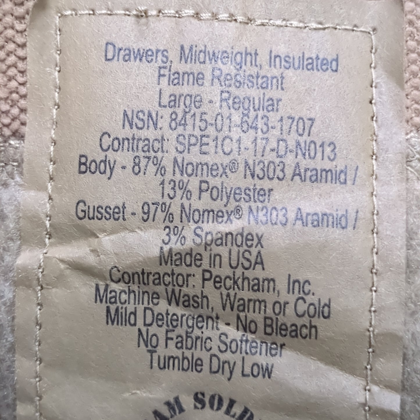 PECKHAM Insulated Large Regular Flame Resistant Drawers Pants Excellent Condition (fa04-19)