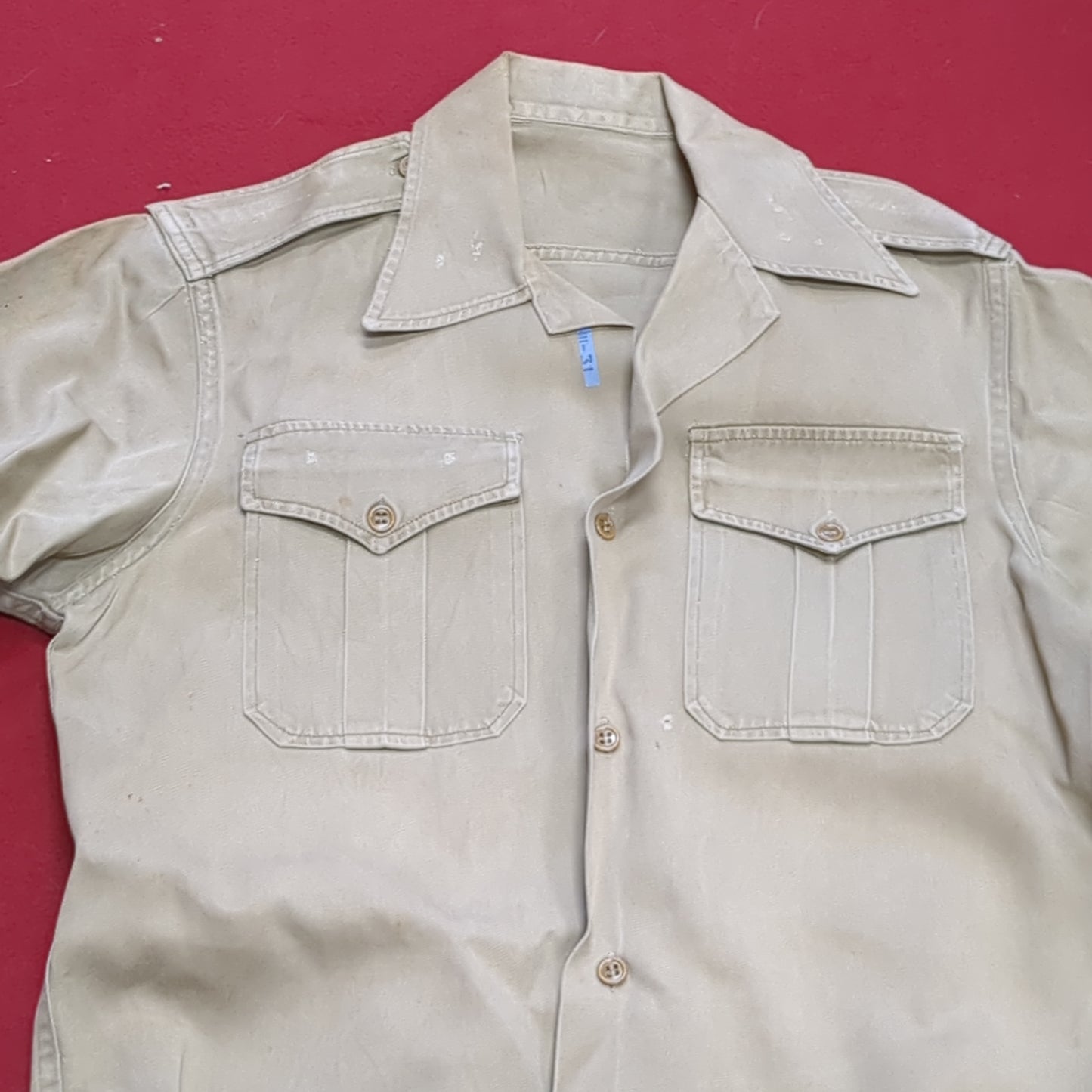 Vietnam Era US Army Men's Small Tan 445 Short-Sleeve Shirt Used (04g 25g-15)