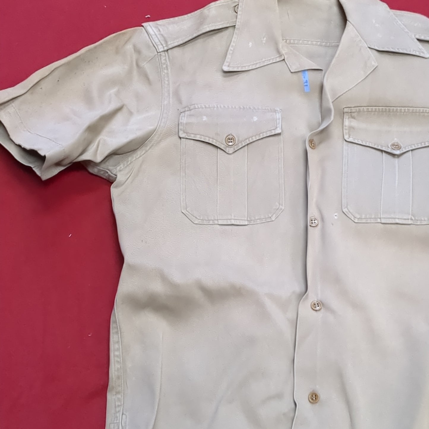 Vietnam Era US Army Men's Small Tan 445 Short-Sleeve Shirt Used (04g 25g-15)