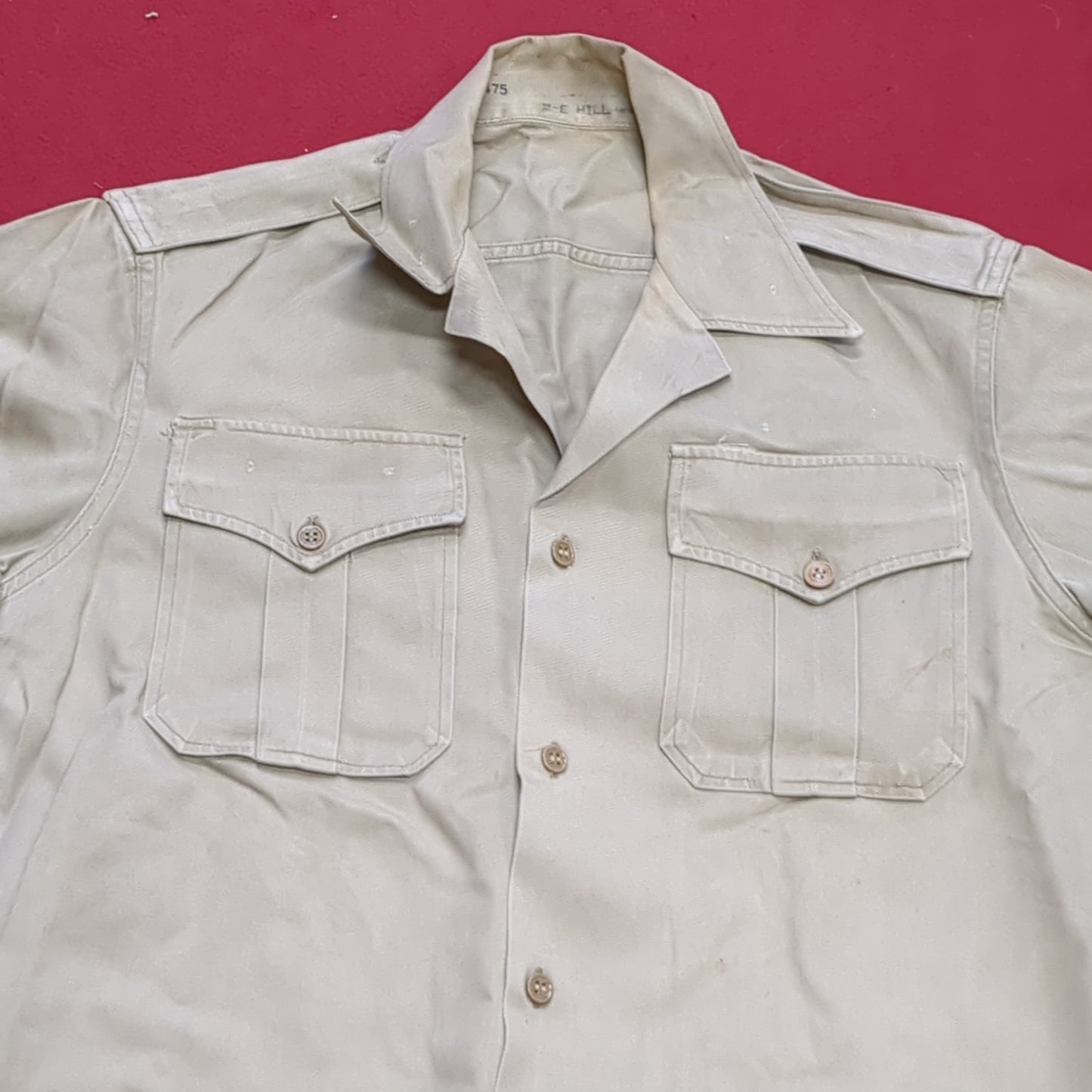Vintage Vietnam US Army Medium Men's Uniform Tan 445 Short-Sleeve Shirt Good Condition (aa15-8)