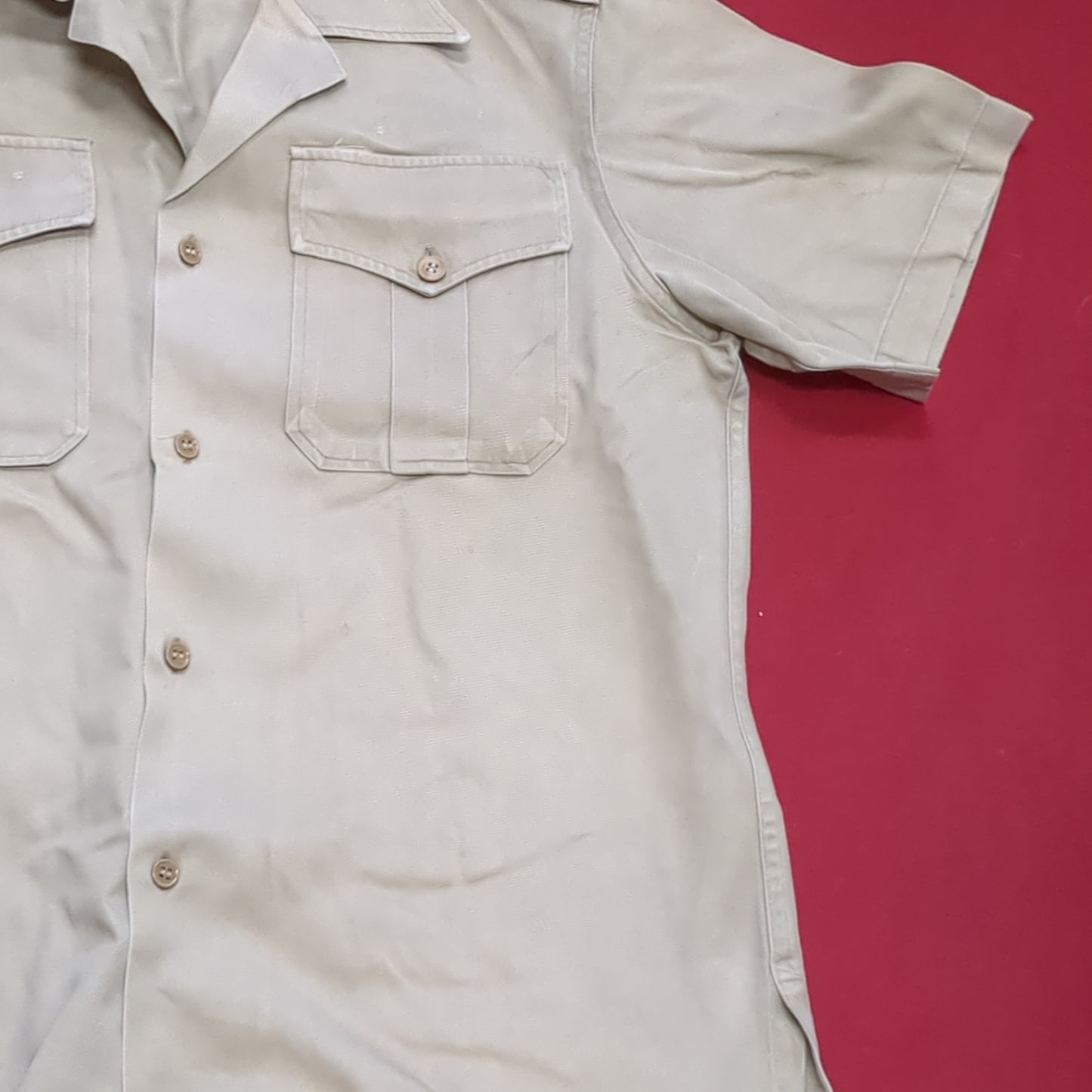 Vintage Vietnam US Army Medium Men's Uniform Tan 445 Short-Sleeve Shirt Good Condition (aa15-8)