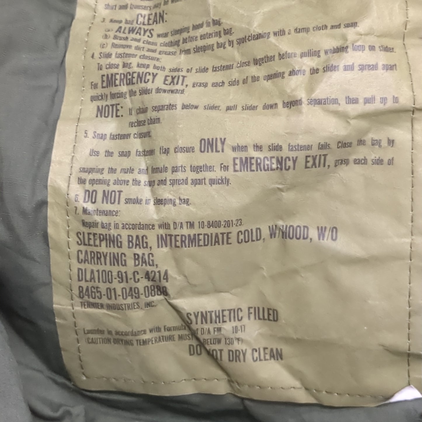 1980s USGI Intermediate Cold Weather Sleeping Bag Olive Green OD (BB03-SEP161)