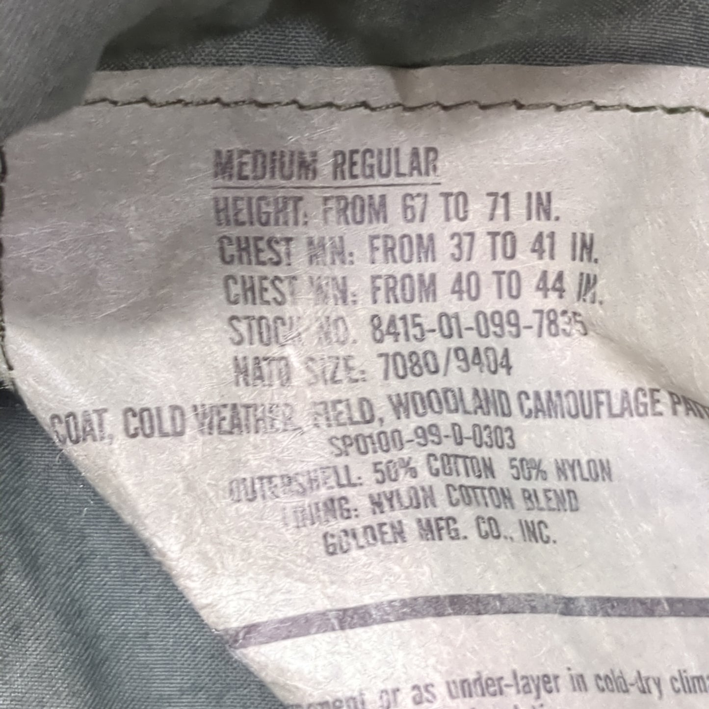 US Army Medium/Regular BDU Woodland Man's Cold Weather Field Jacket (fa14-SEP165)