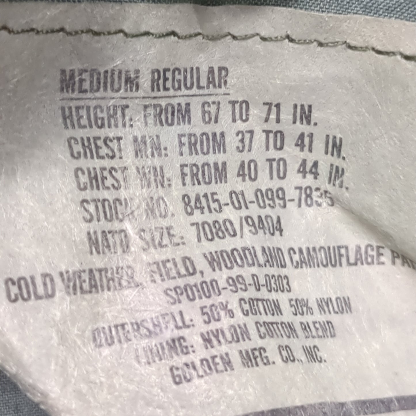US Army Medium/Regular BDU Woodland Man's Cold Weather Field Jacket (fa14-SEP165)