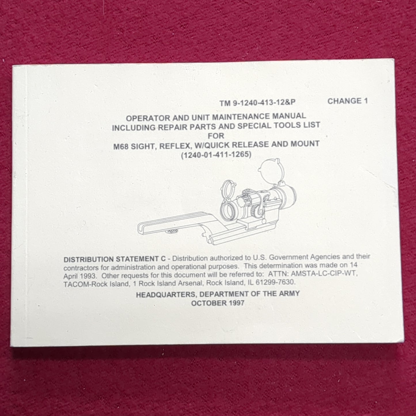 BOOK: OCTOBER 1997 MAINTENANCE MANUAL M68 SIGHT w/QUICK RELEASE MOUNT (box1)