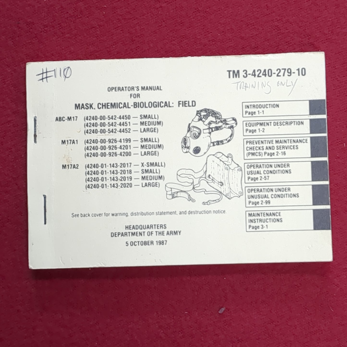 BOOK: 5 OCTOBER 1987 MASK CHEMICAL-BIOLOGICAL:FIELD (box1)