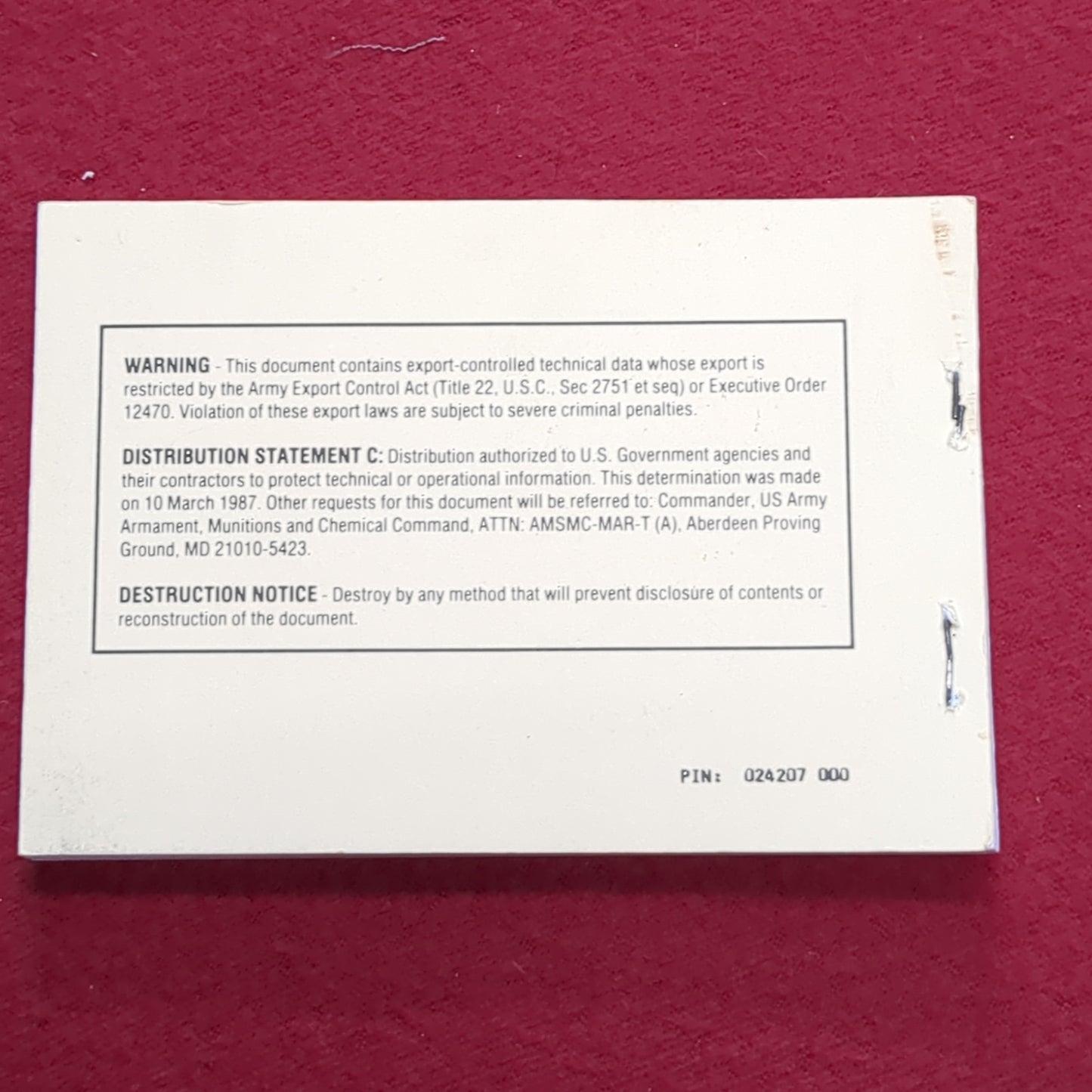 BOOK: 5 OCTOBER 1987 MASK CHEMICAL-BIOLOGICAL:FIELD (box1)