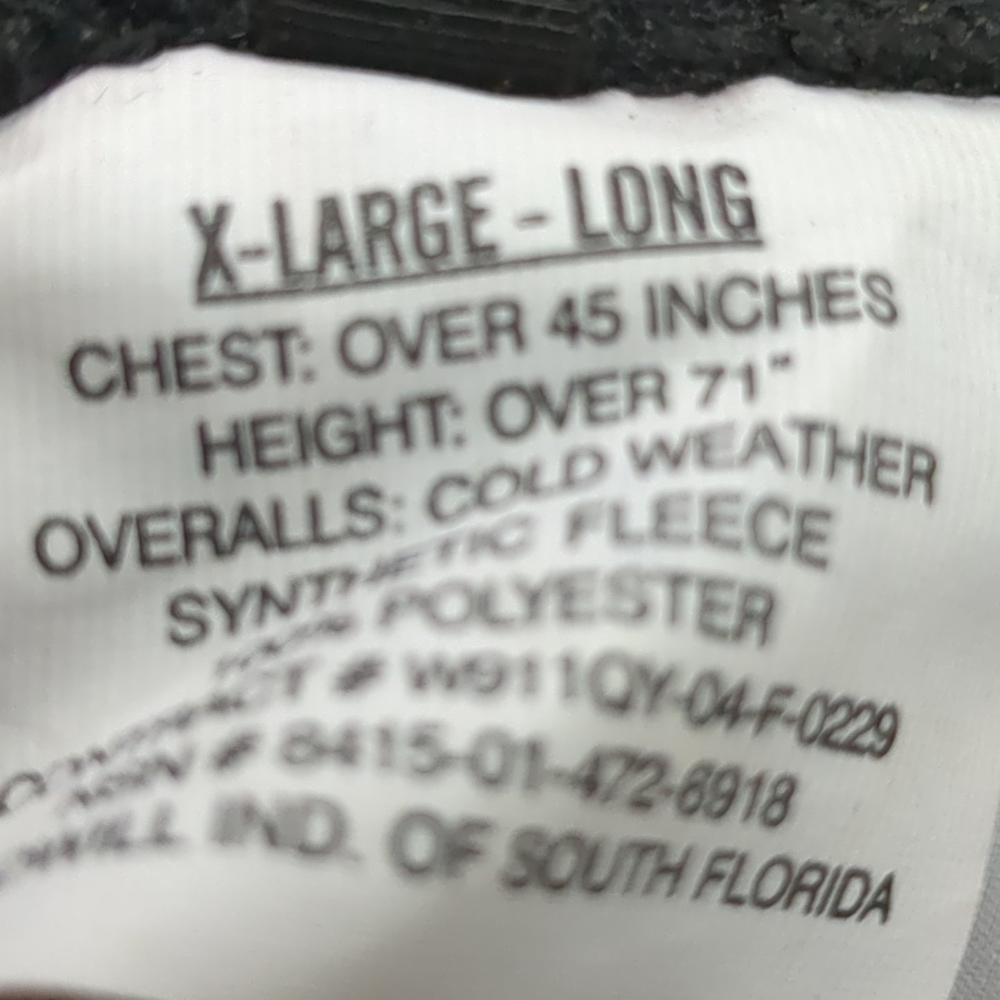 US Army X-Large Long 6918 BLACK FLEECE COVERALLS Cold Weather Good Condition (31o- da15-12)