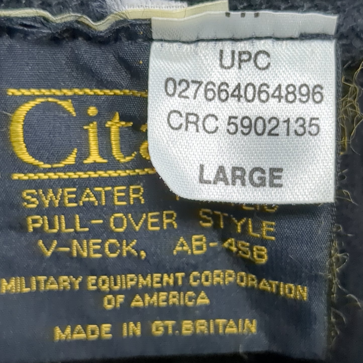 Vintage CITADEL Large V-NECK SWEATER Black Pull-Over Acrylic Excellent Condition (31o- da15-09)