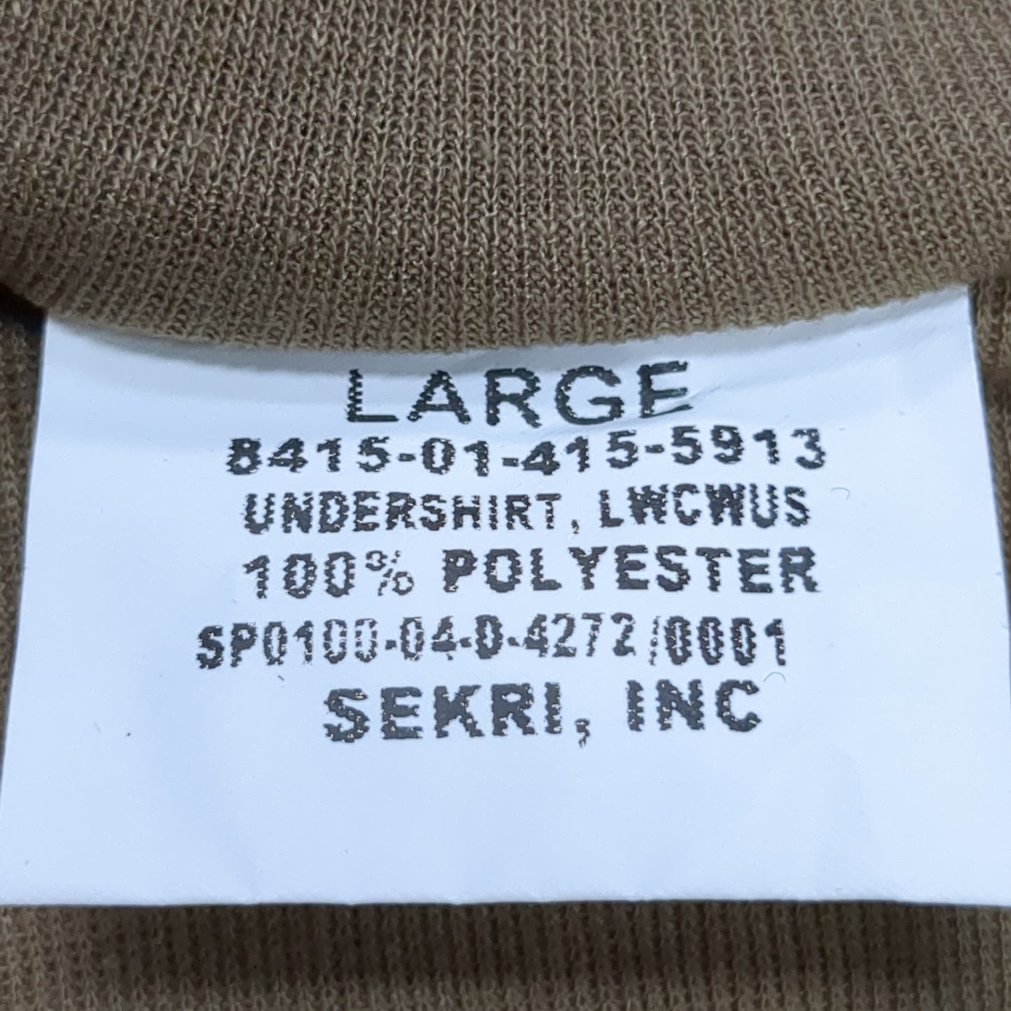 US Army SEKRI Large Lightweight Cold Weather QUARTER ZIP Long-Sleeve Shirt Excellent Condition (31o- da15-04)